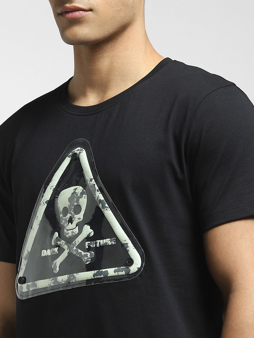 Black Danger Sign Crew Neck T-shirt