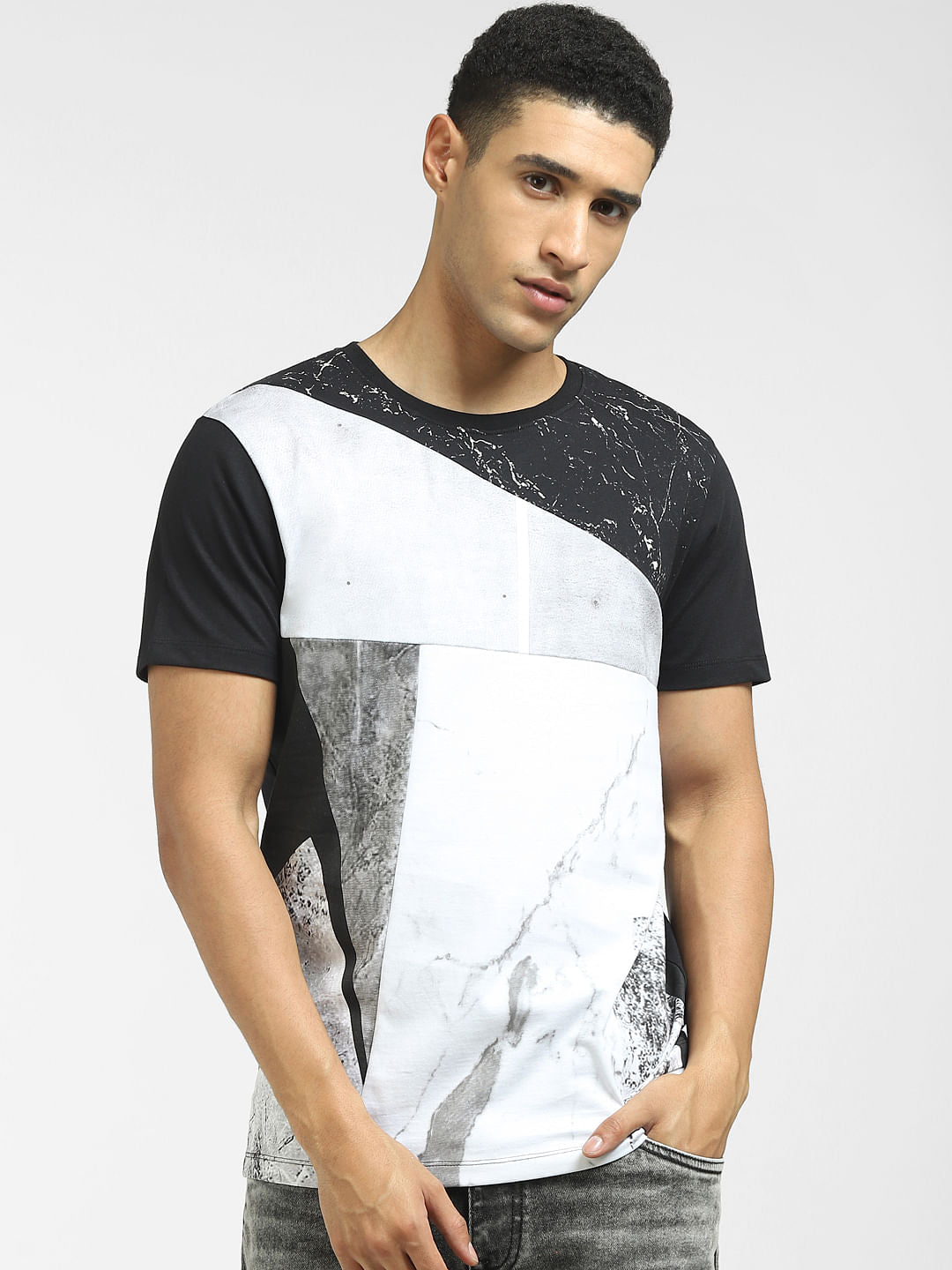 Black Cut & Sew Colourblocked T-shirt