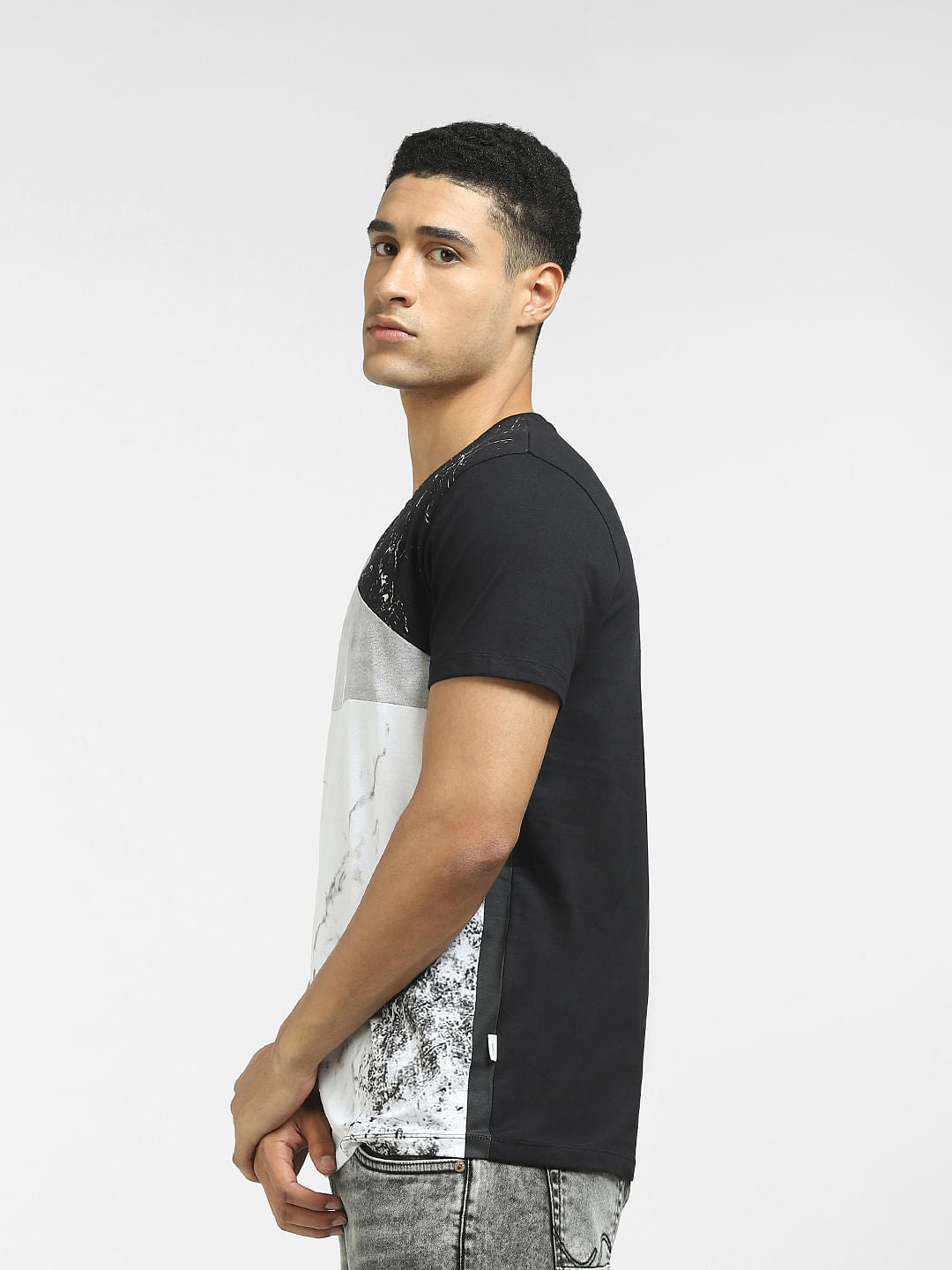 Black Cut & Sew Colourblocked T-shirt