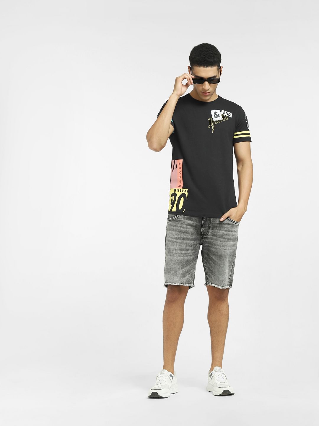 Black Logo Print Crew Neck - S