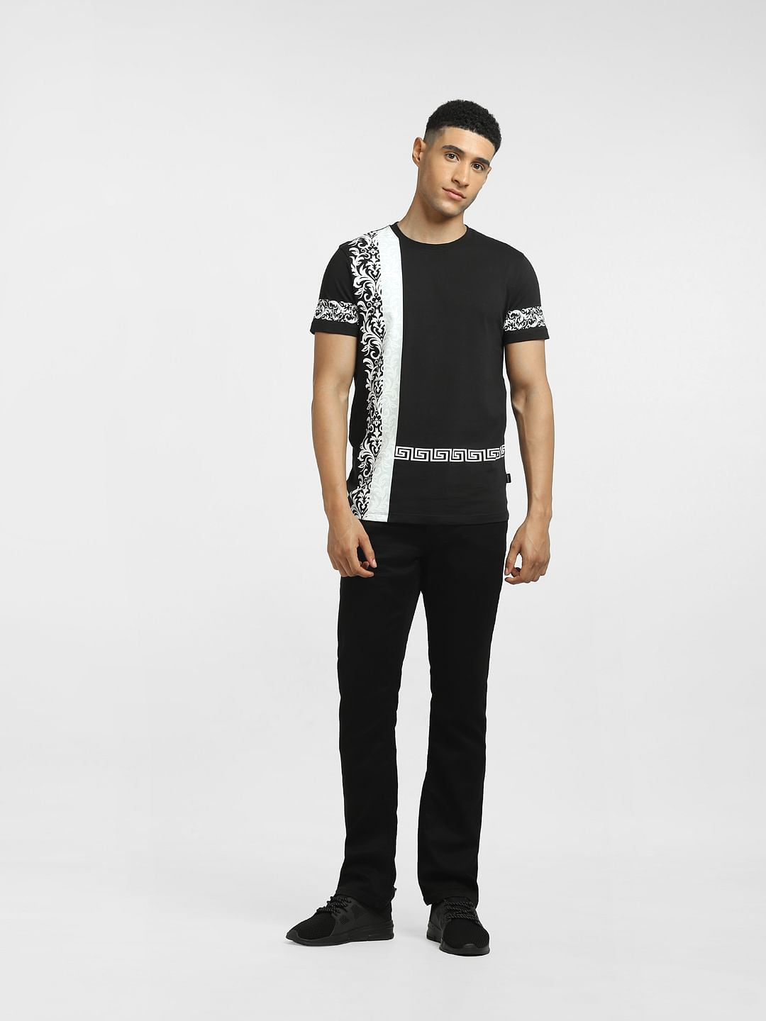 Black Graphic Print Crew Neck T-shirt
