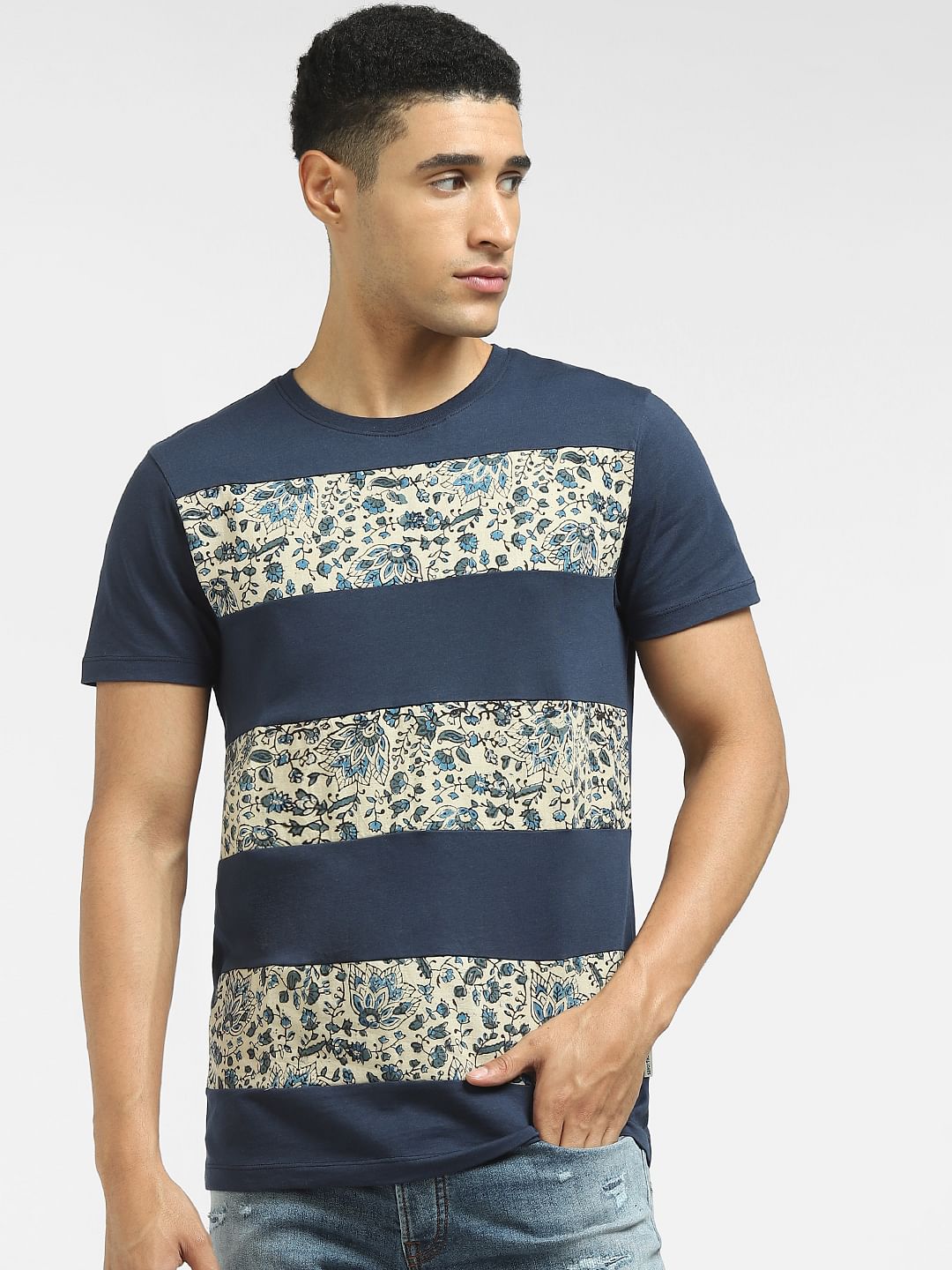 Blue Graphic Print Crew Neck T-shirt