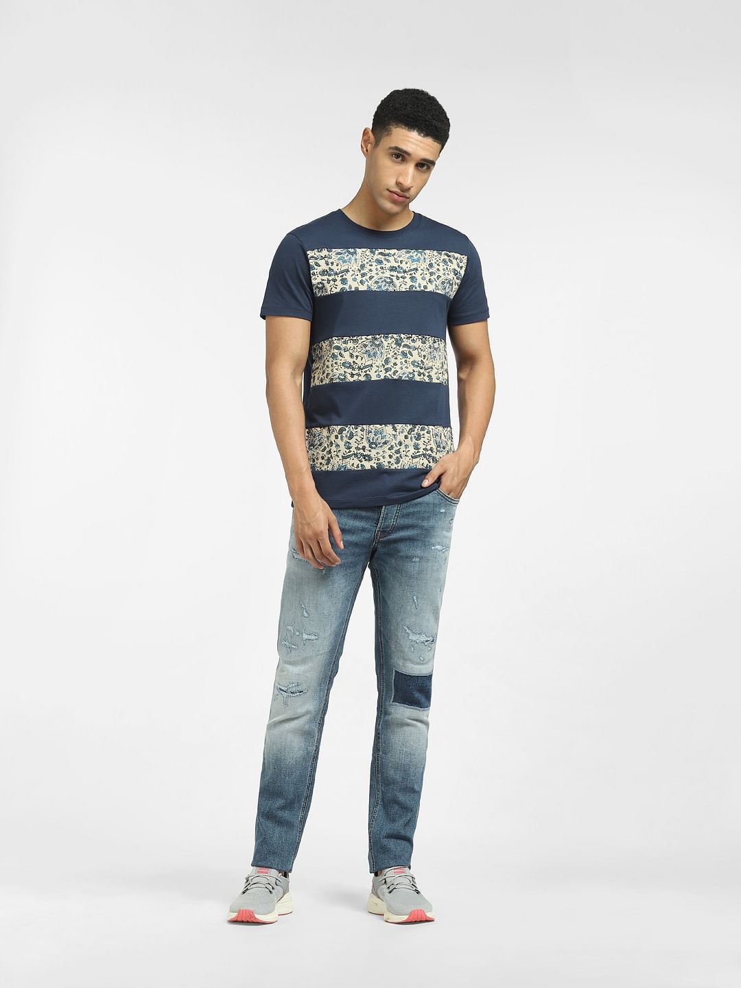 Blue Graphic Print Crew Neck T-shirt