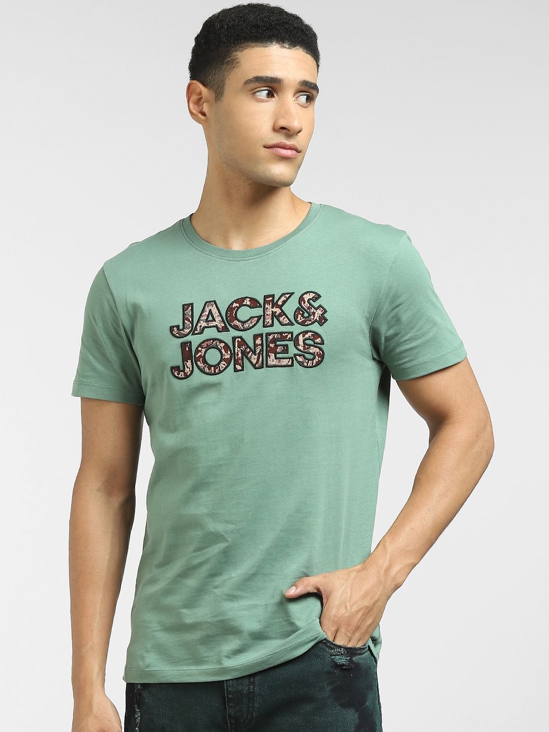 Green Logo Print Crew Neck T-shirt