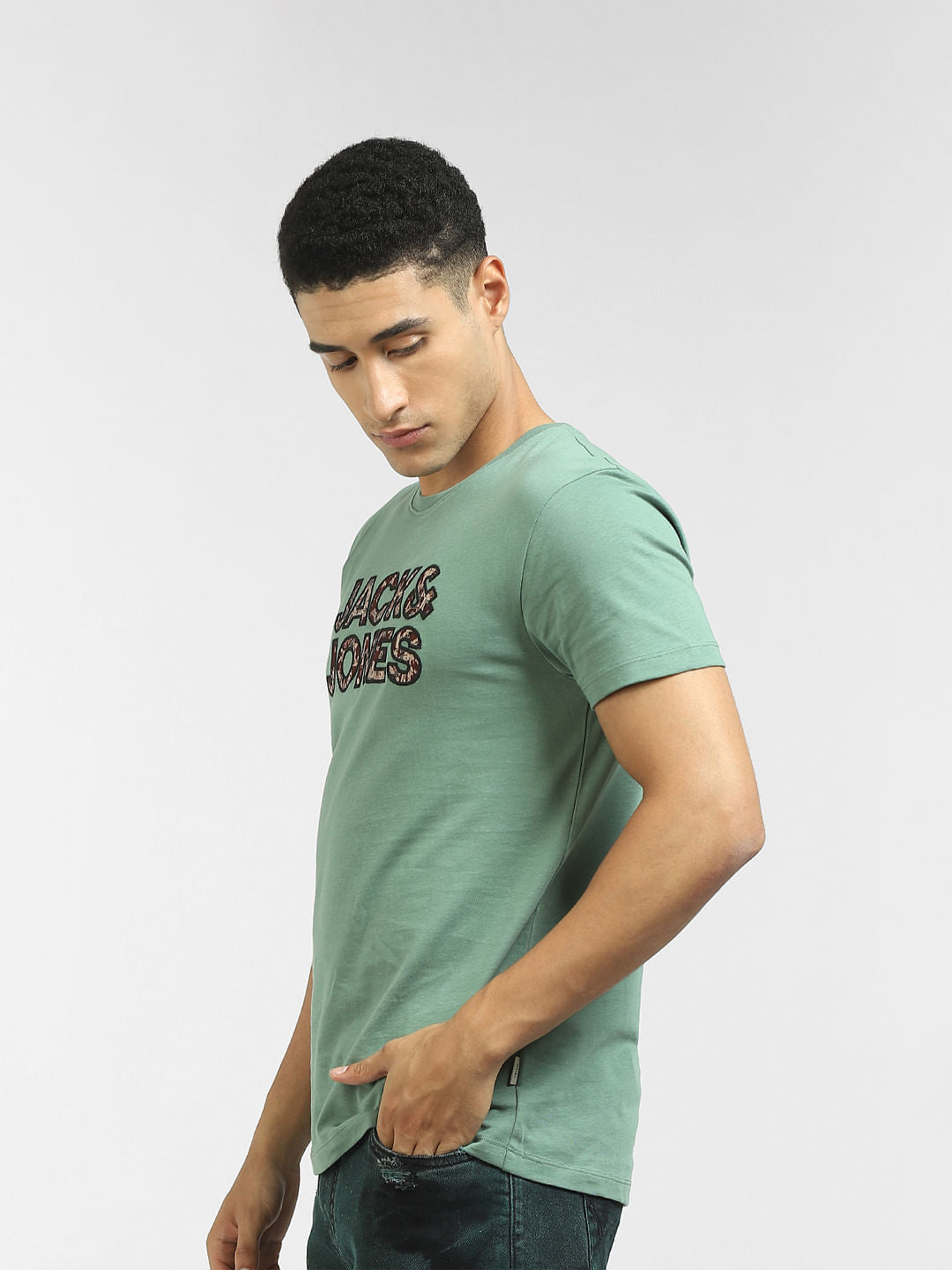 Green Logo Print Crew Neck T-shirt