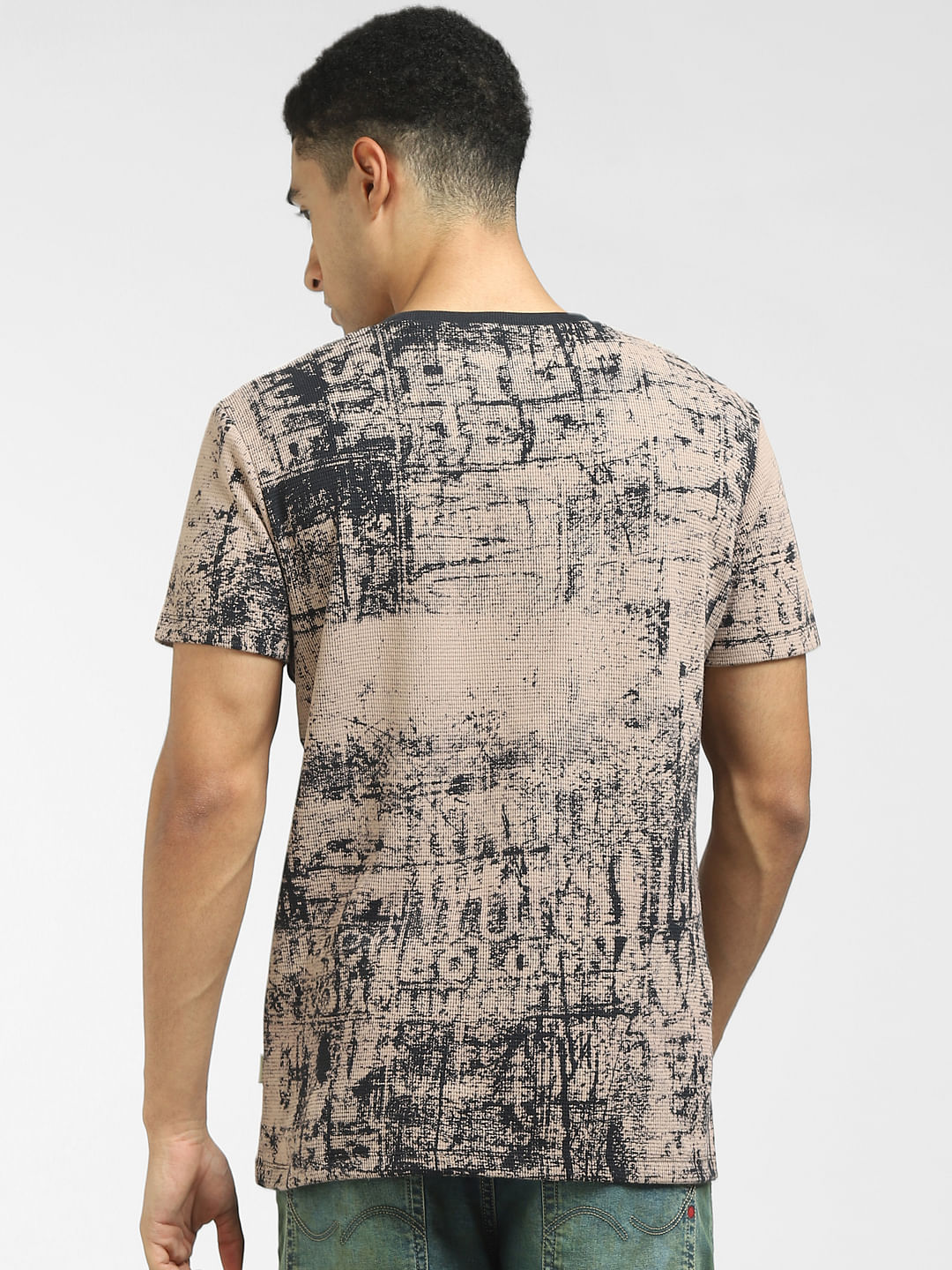 Brown Abstract Print Crew Neck T-shirt