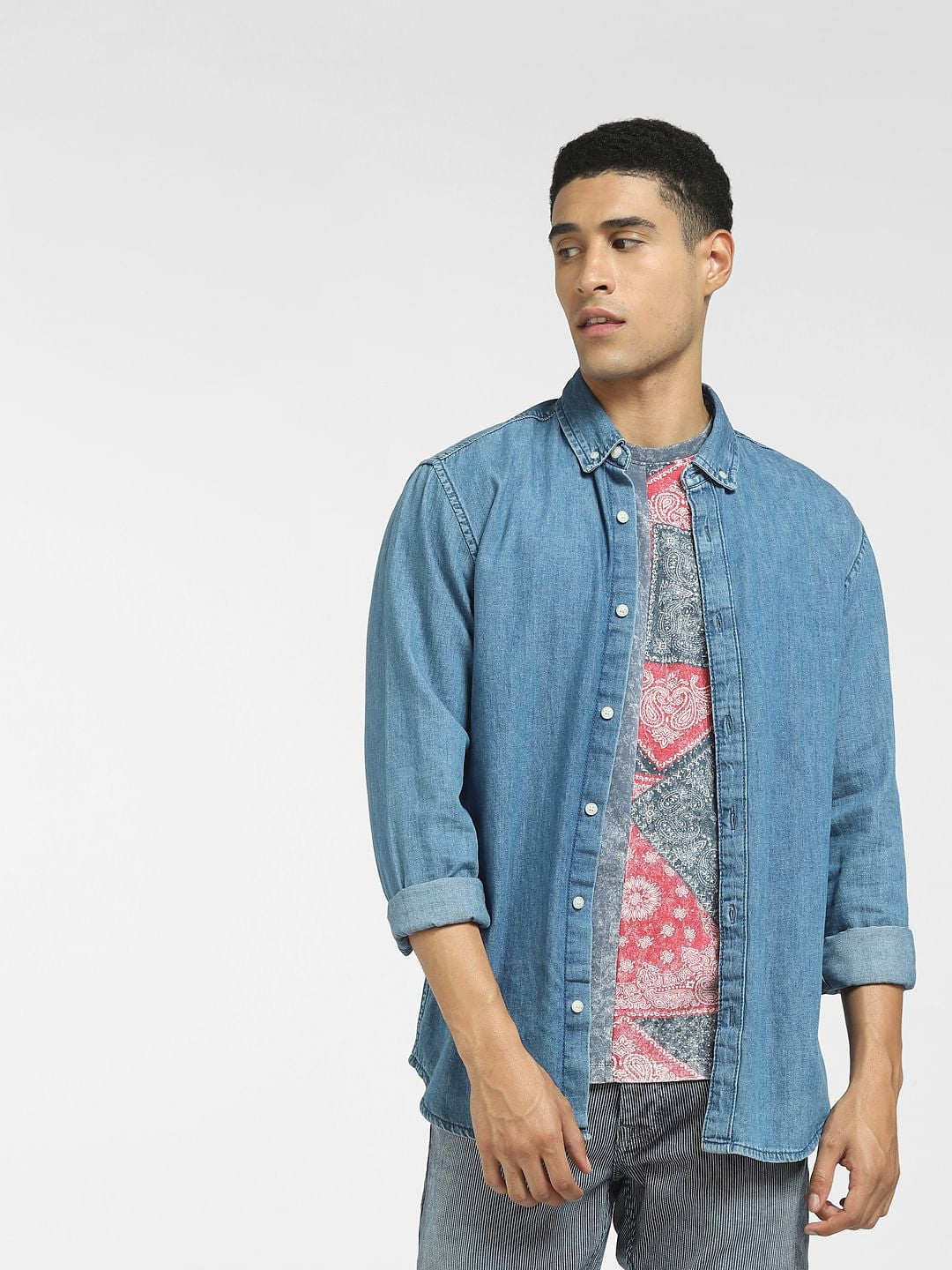 Blue Graphic Print Crew Neck T-shirt - S