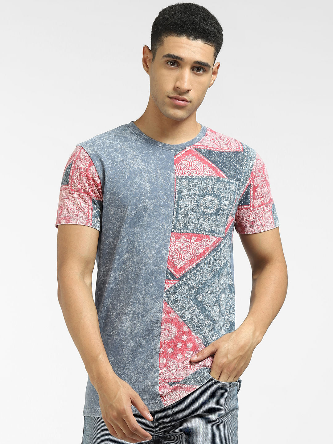 Blue Graphic Print Crew Neck T-shirt