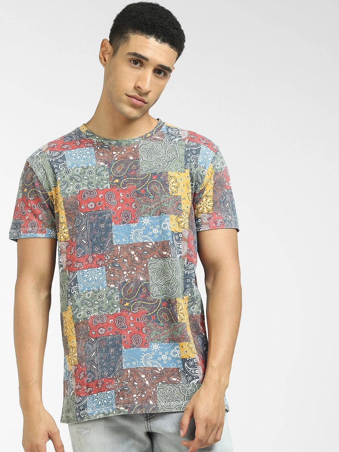 Multi-Colour Graphic Print Crew Neck T-shirt