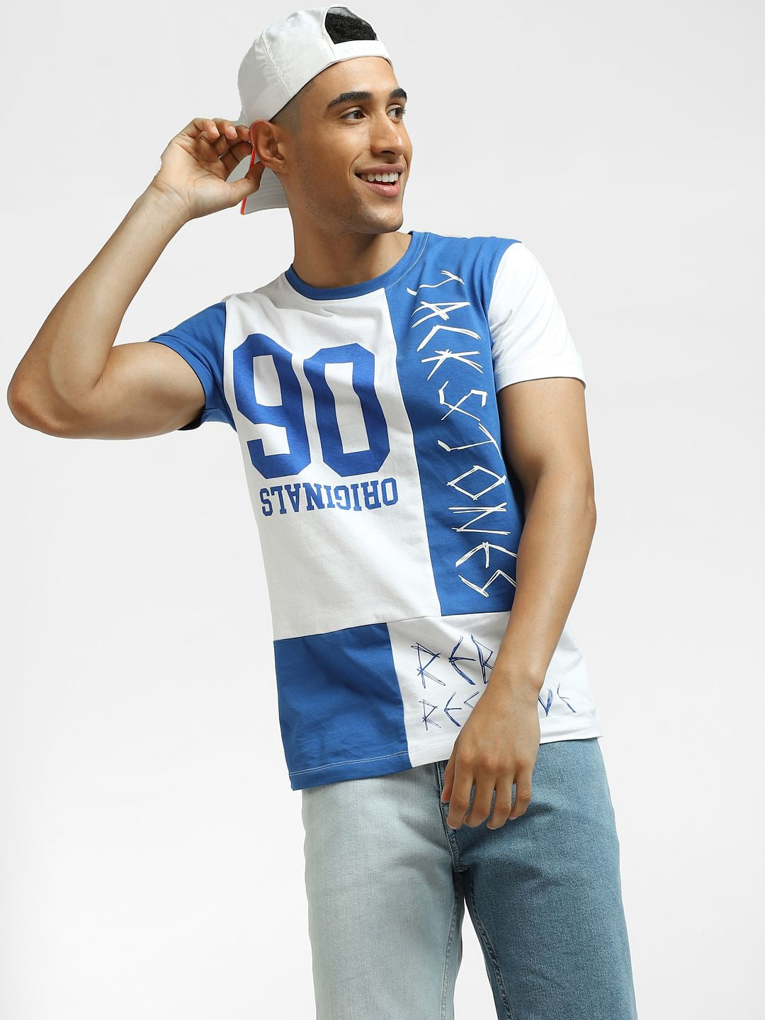 Blue Logo Print Crew Neck T-shirt