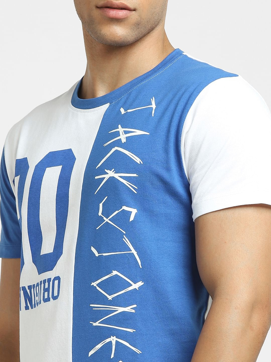 Blue Logo Print Crew Neck T-shirt