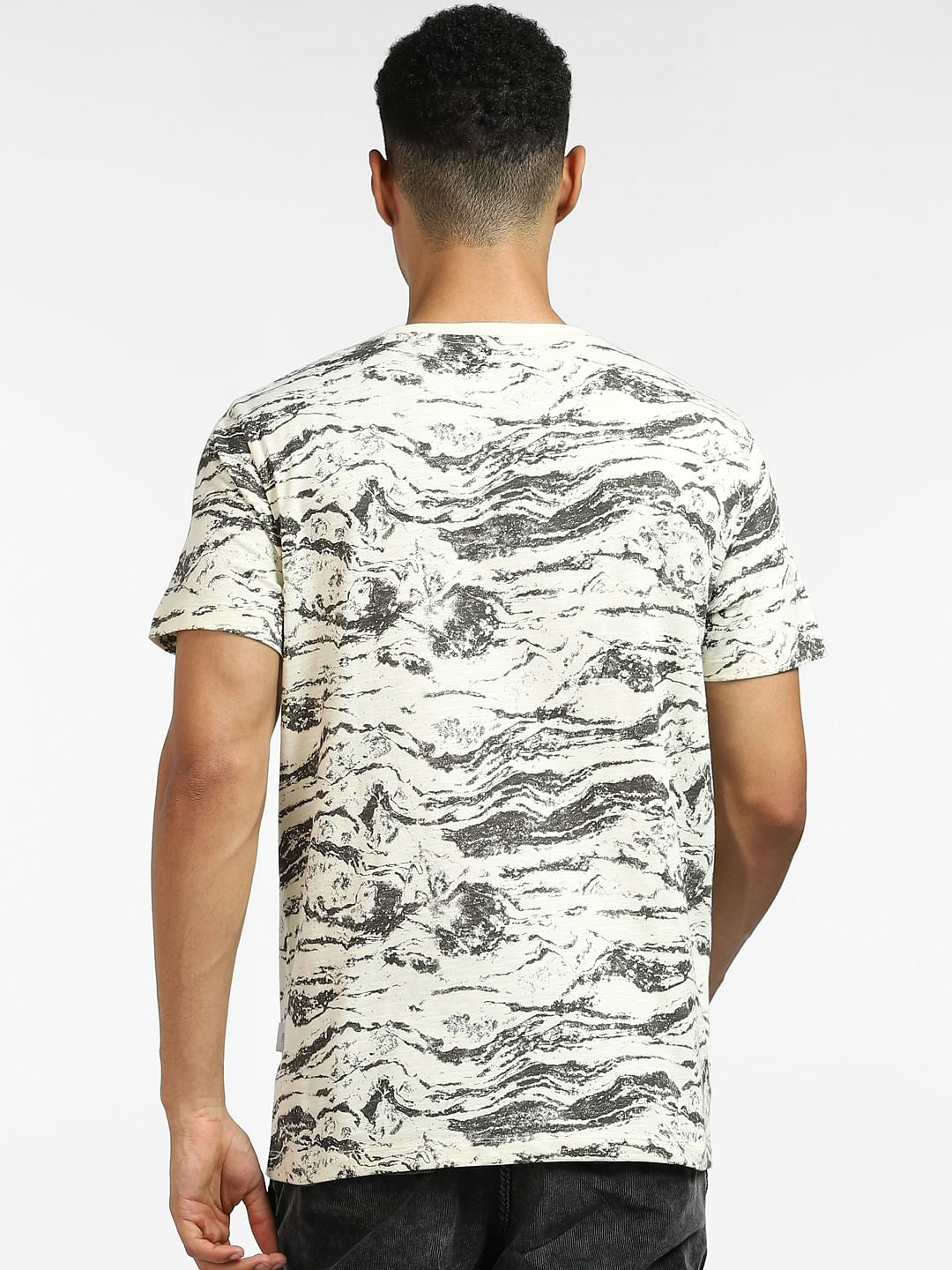 White Abstract Print Crew Neck T-shirt