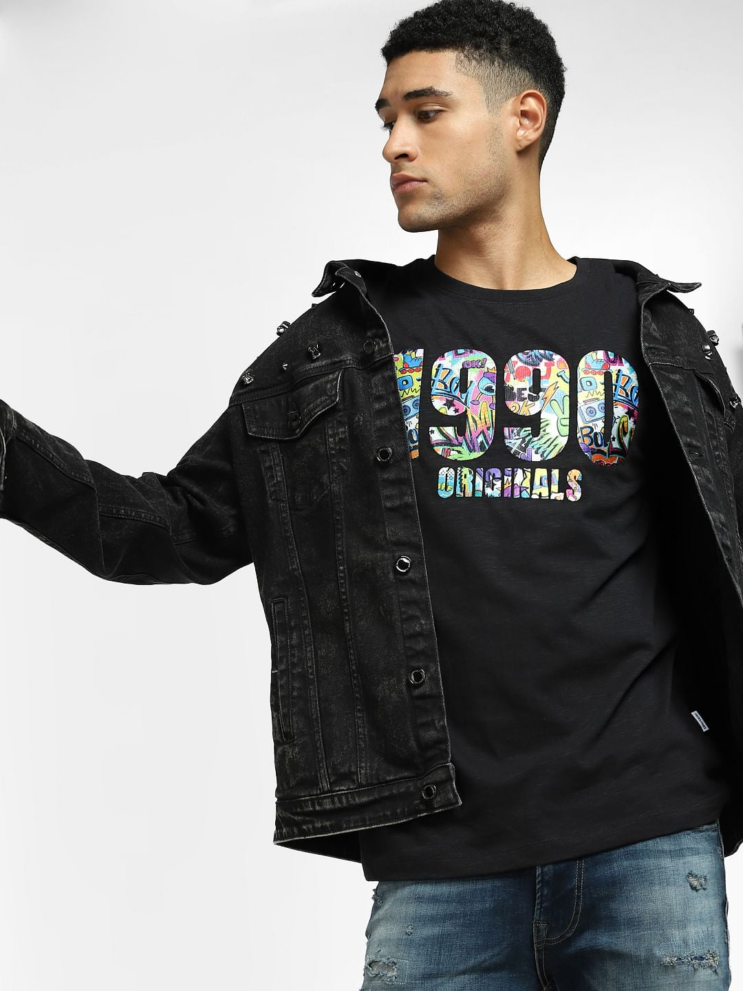 Black Typographic Print Crew Neck T-shirt - S