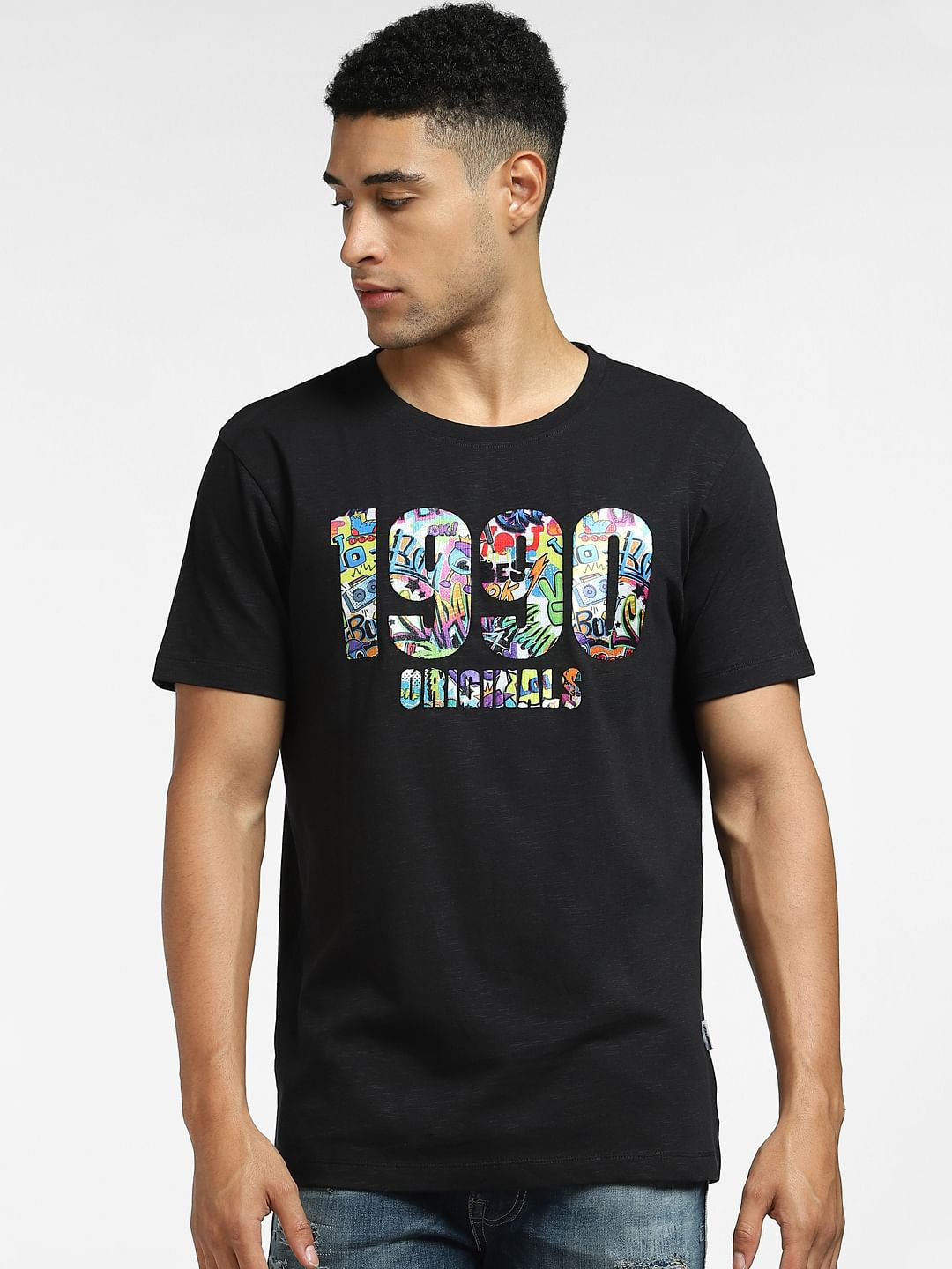 Black Typographic Print Crew Neck T-shirt