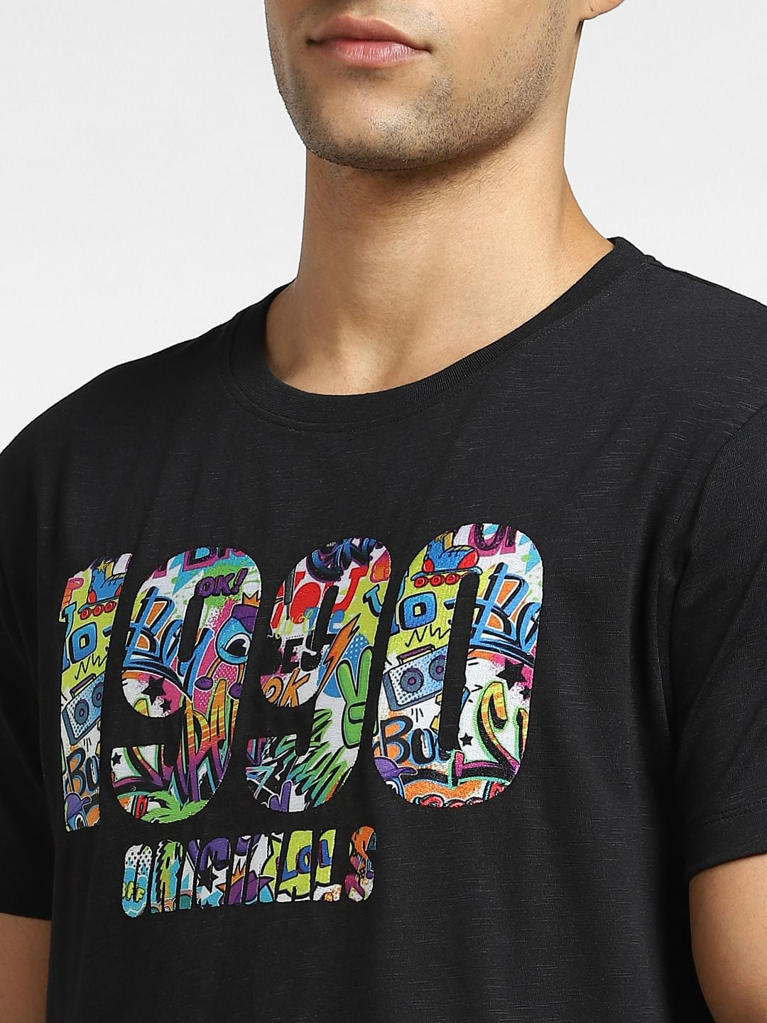 Black Typographic Print Crew Neck T-shirt