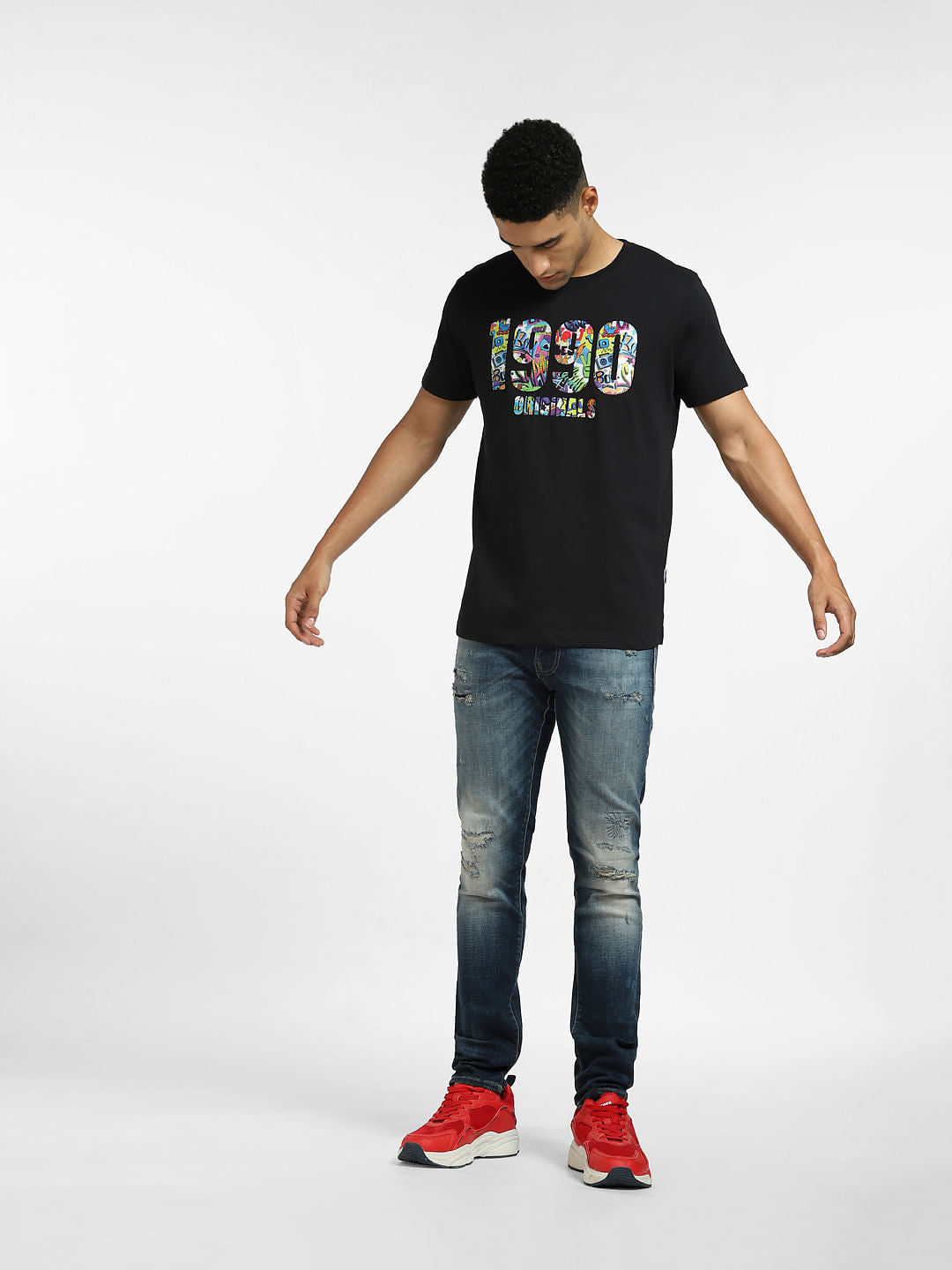 Black Typographic Print Crew Neck T-shirt