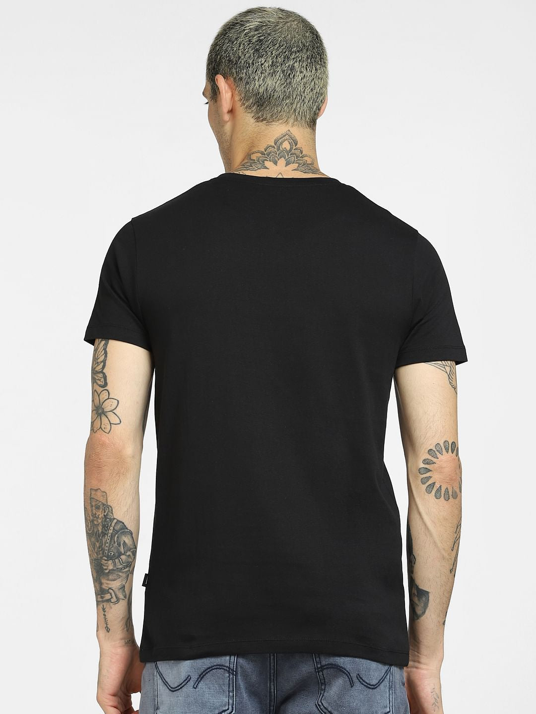 Black Embellished Print T-shirt