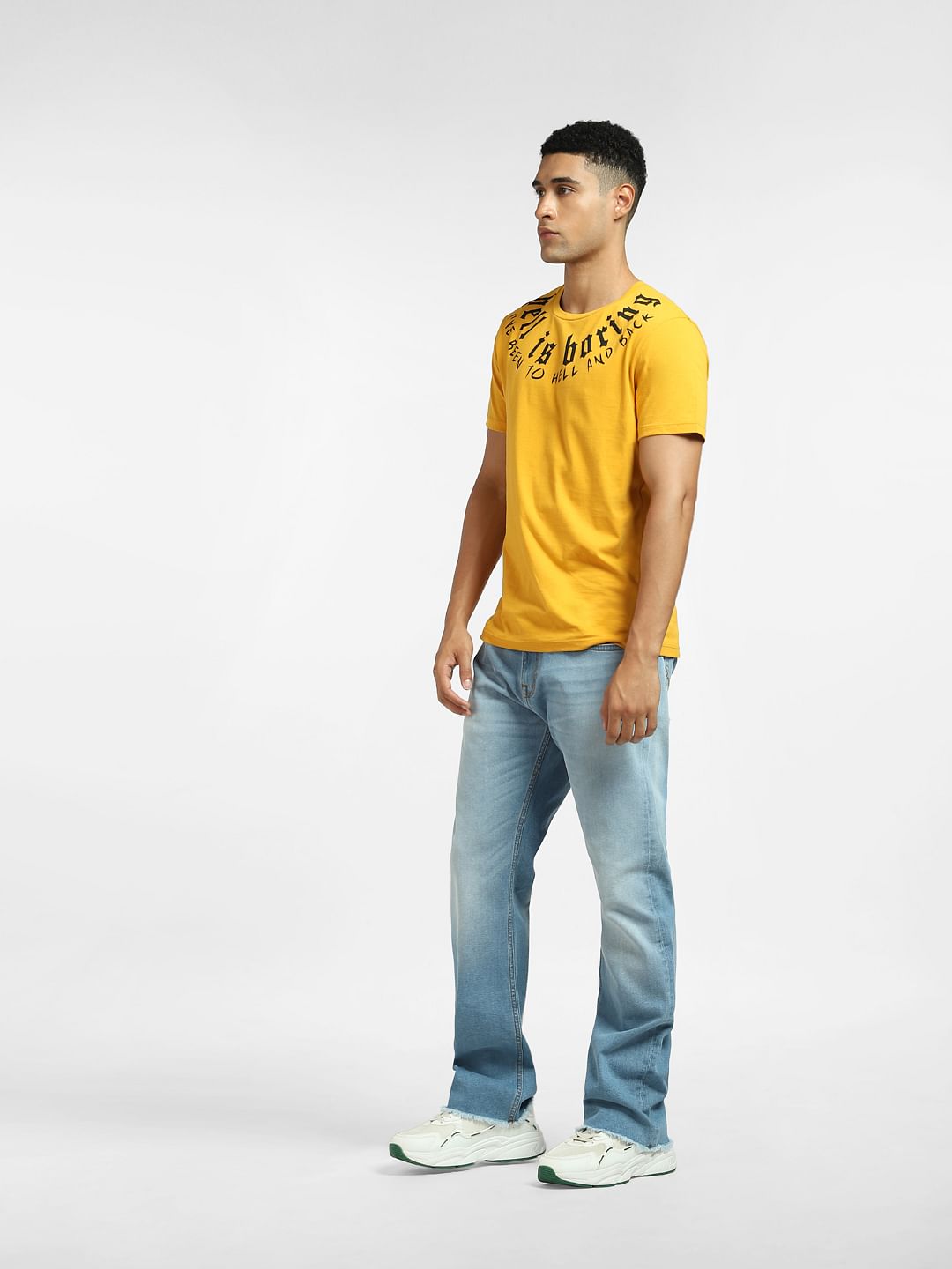 Yellow Typographic Print Crew Neck T-shirt