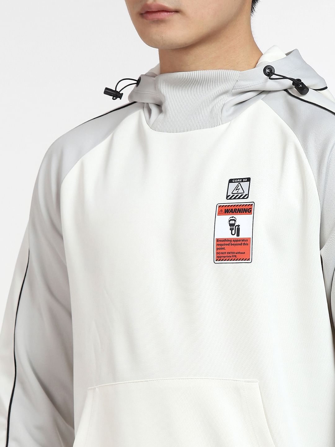 White Colourblocked Hooded Sweatshirt