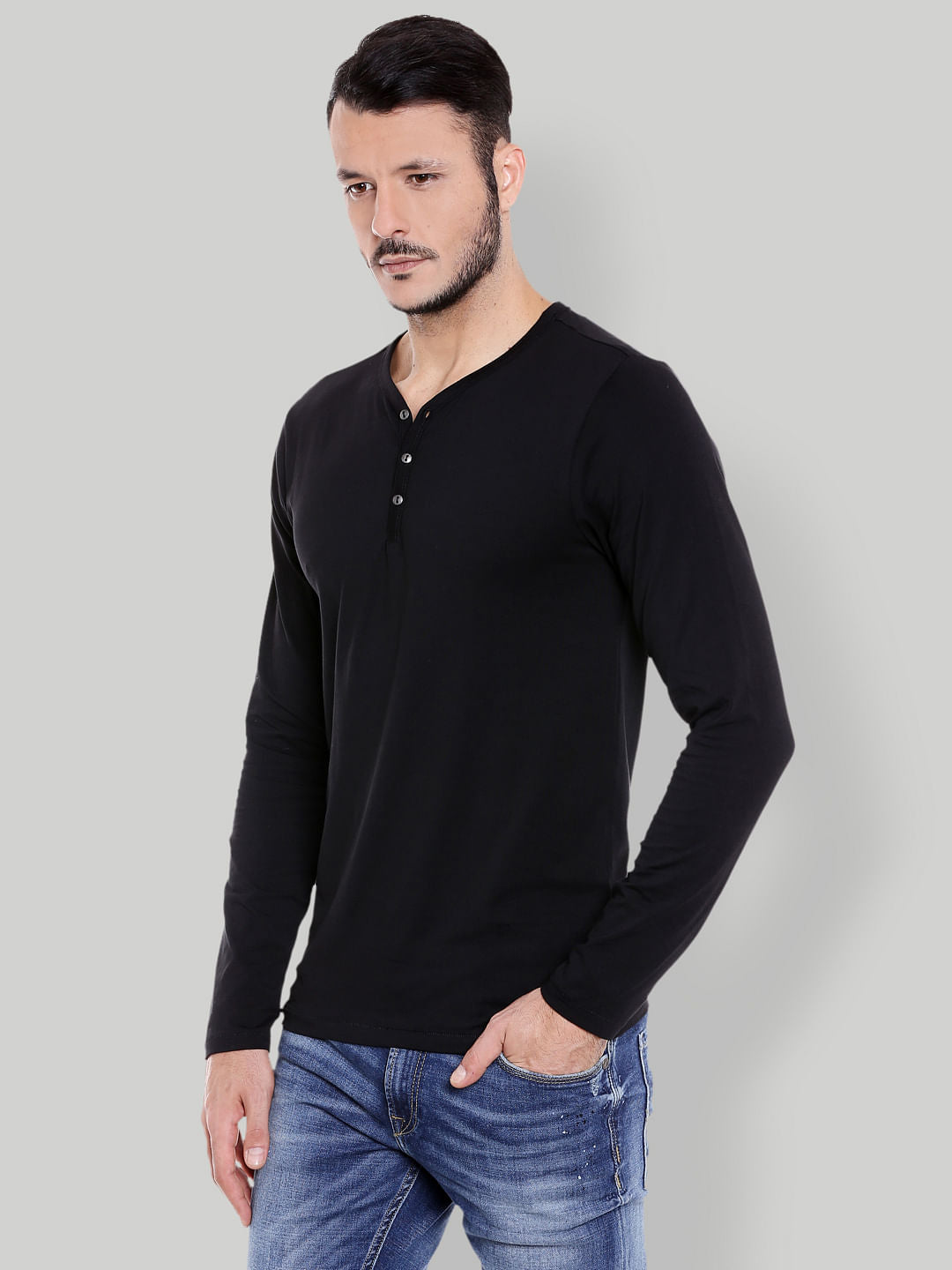 Black Henley Neck T-shirt