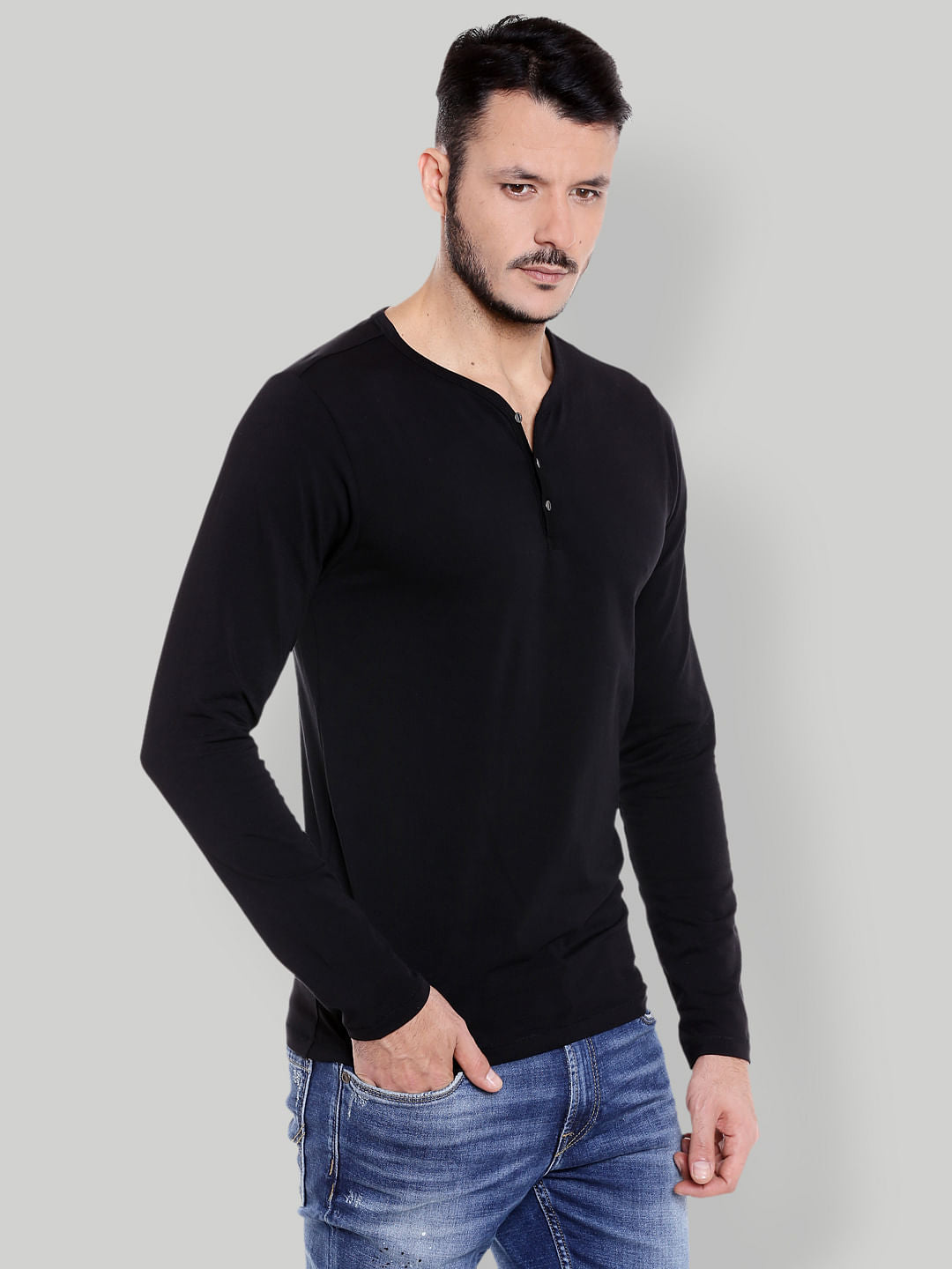 Black Henley Neck T-shirt