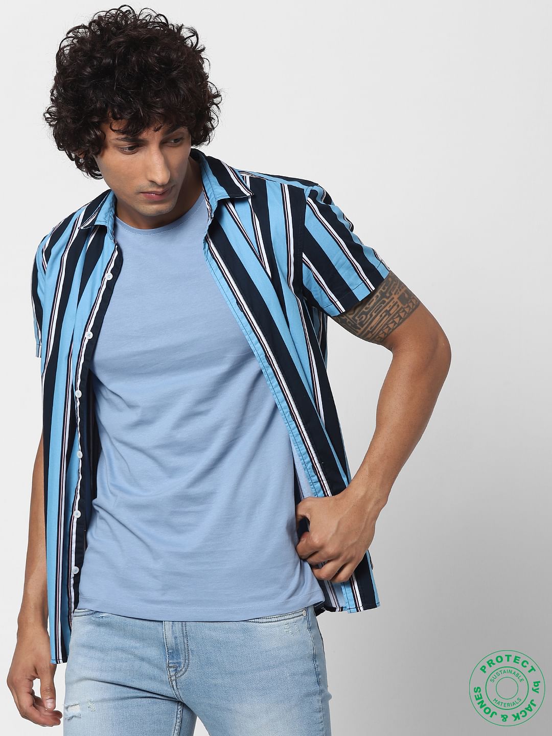 Blue Crew Neck T-shirt - S