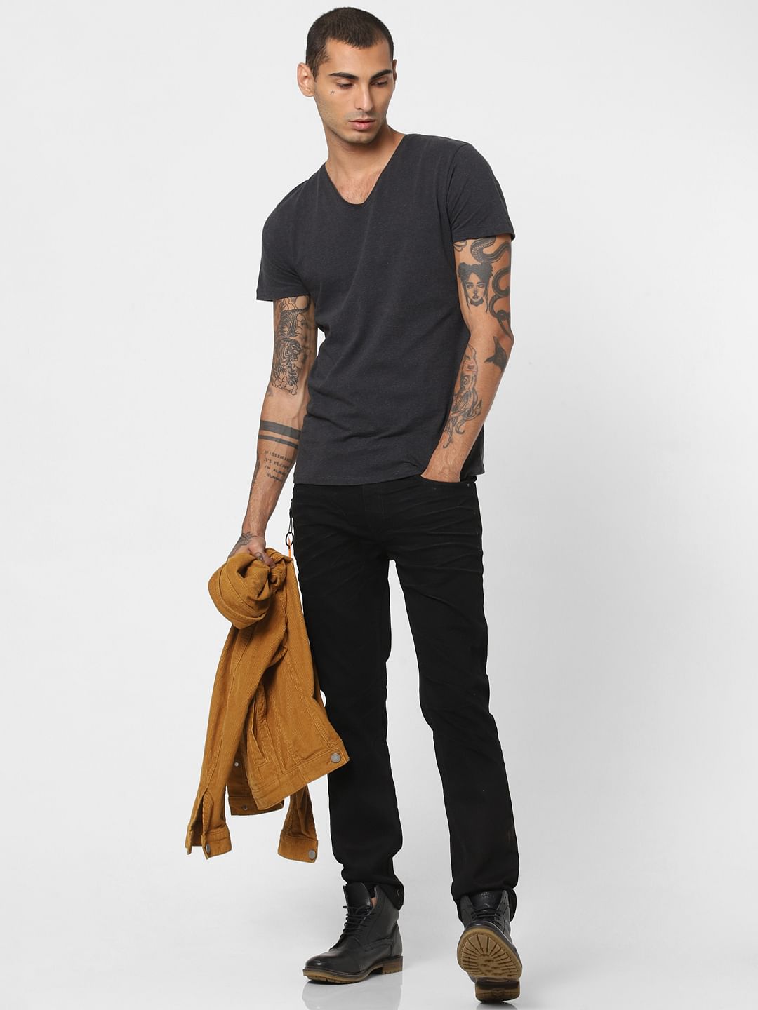 Dark Grey V Neck T-shirt