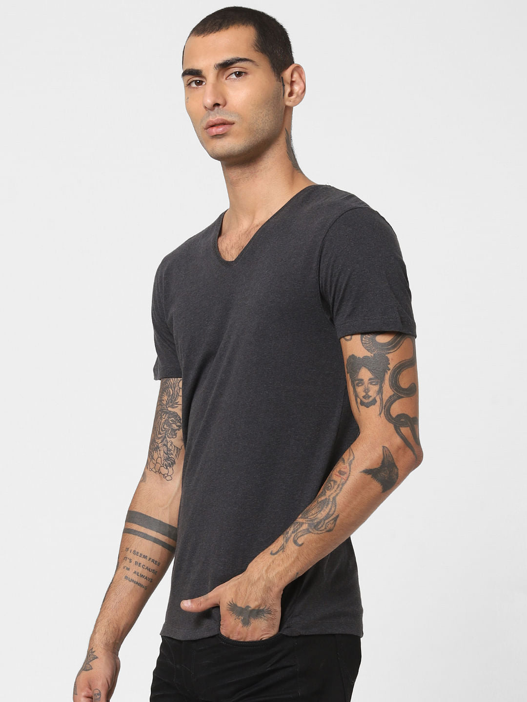 Dark Grey V Neck T-shirt