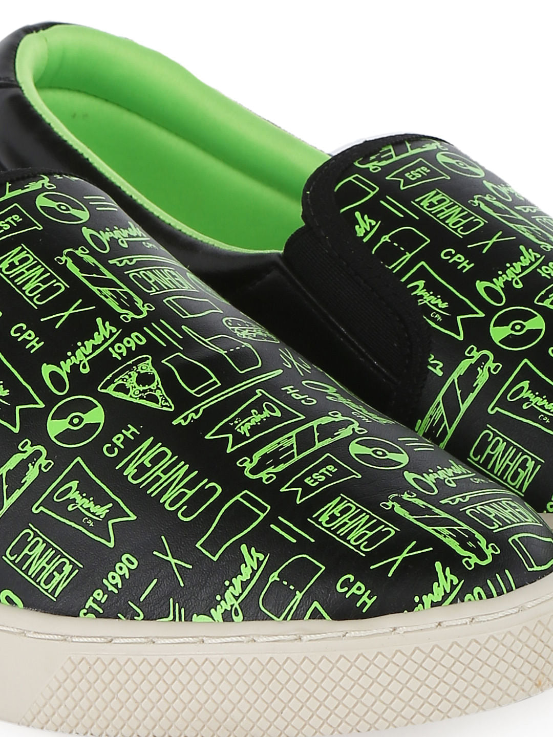Neon Green Graphic Print Slip Ons - 6