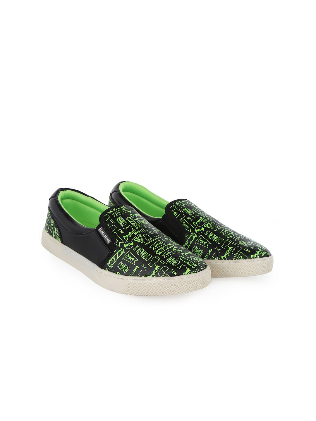 Neon Green Graphic Print Slip Ons