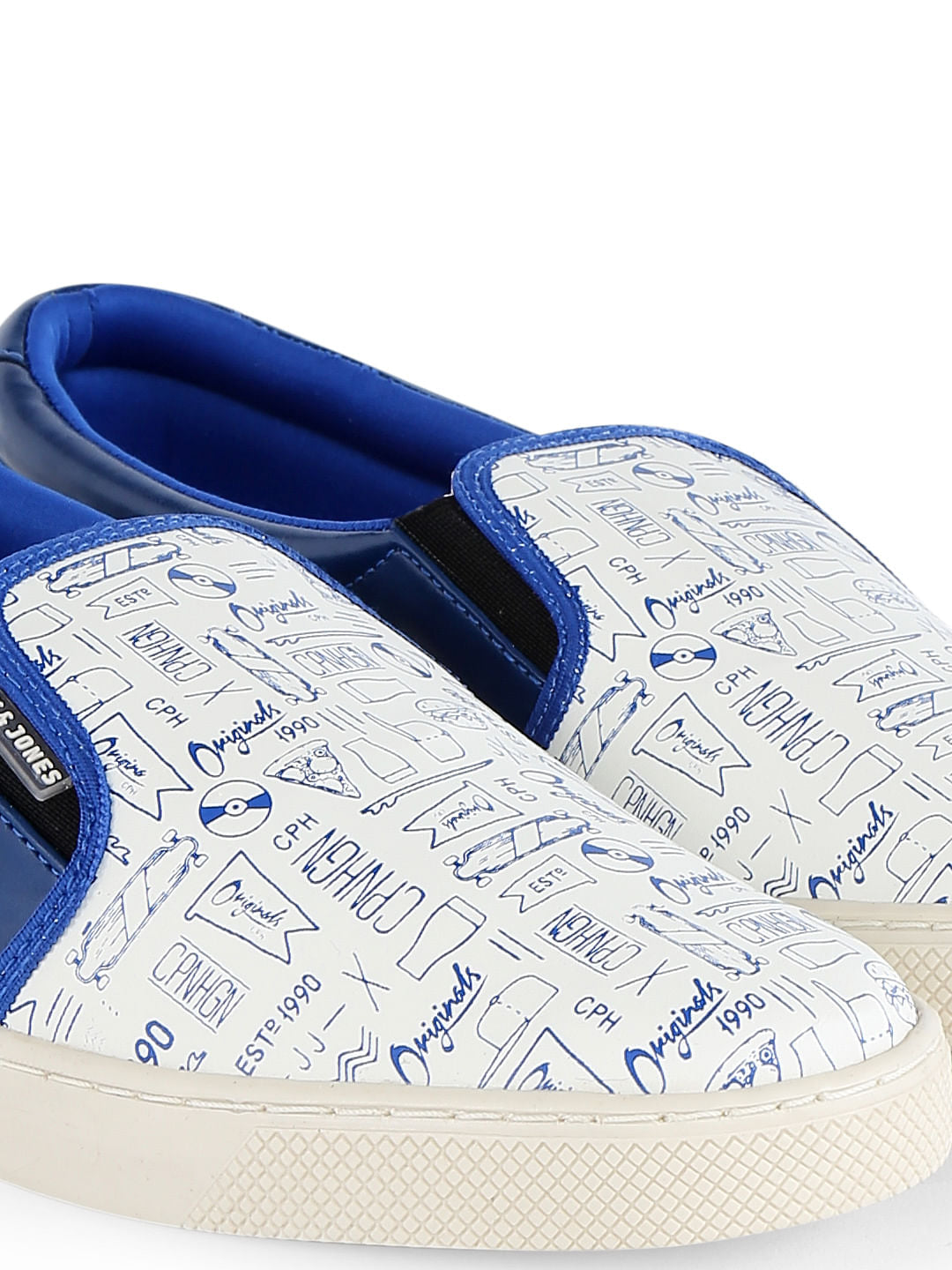 White Graphic Print Slip Ons - 6