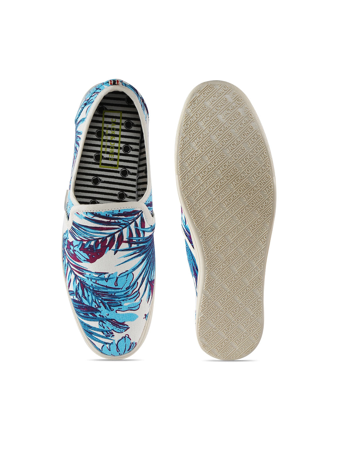 Blue Tropical Print Slip Ons