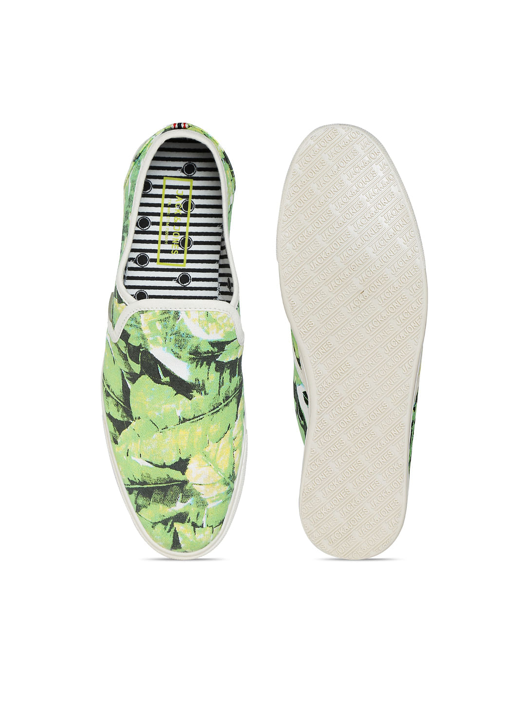 Green Tropical Print Slip Ons