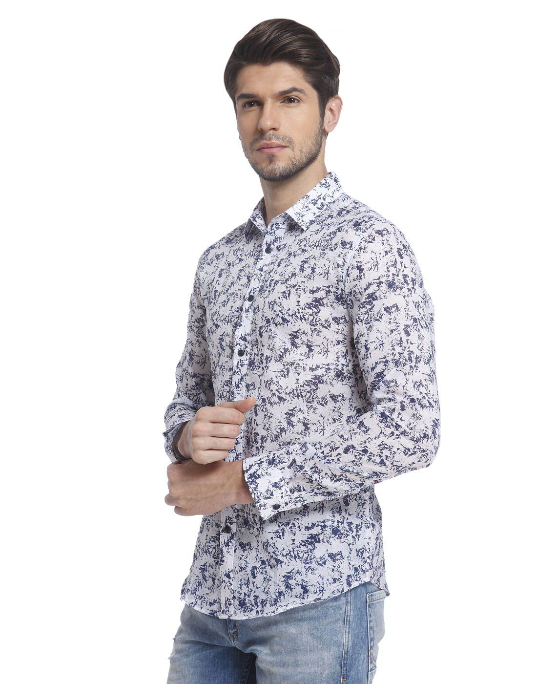 White Abstract Print Full Sleeves Shirt