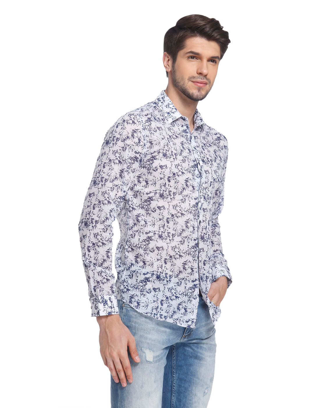 White Abstract Print Full Sleeves Shirt
