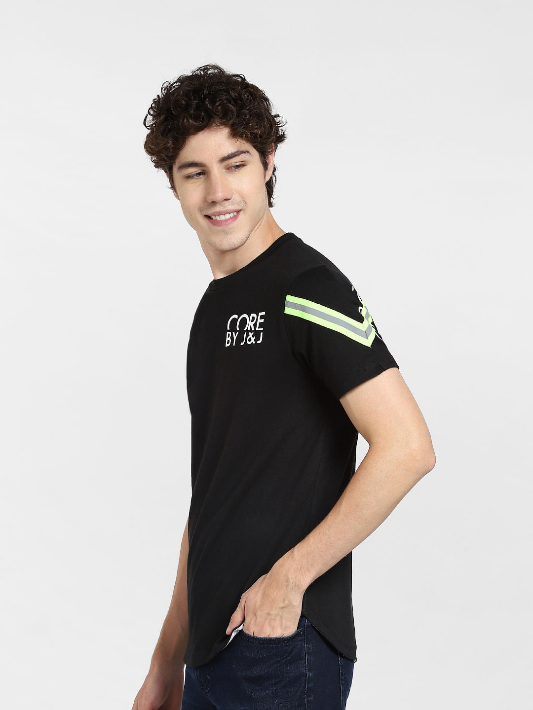 Black Text Print Crew Neck T-shirt