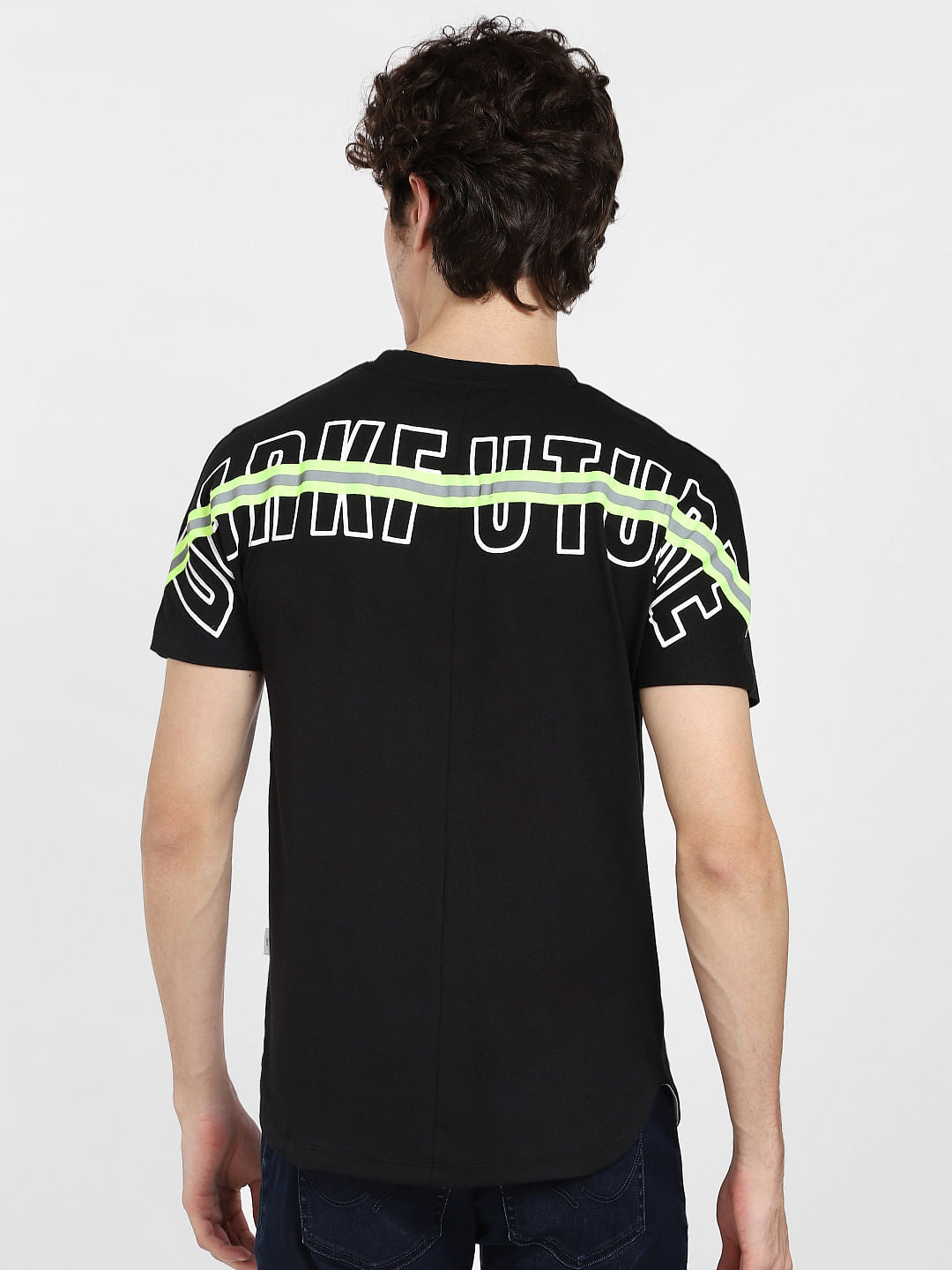 Black Text Print Crew Neck T-shirt
