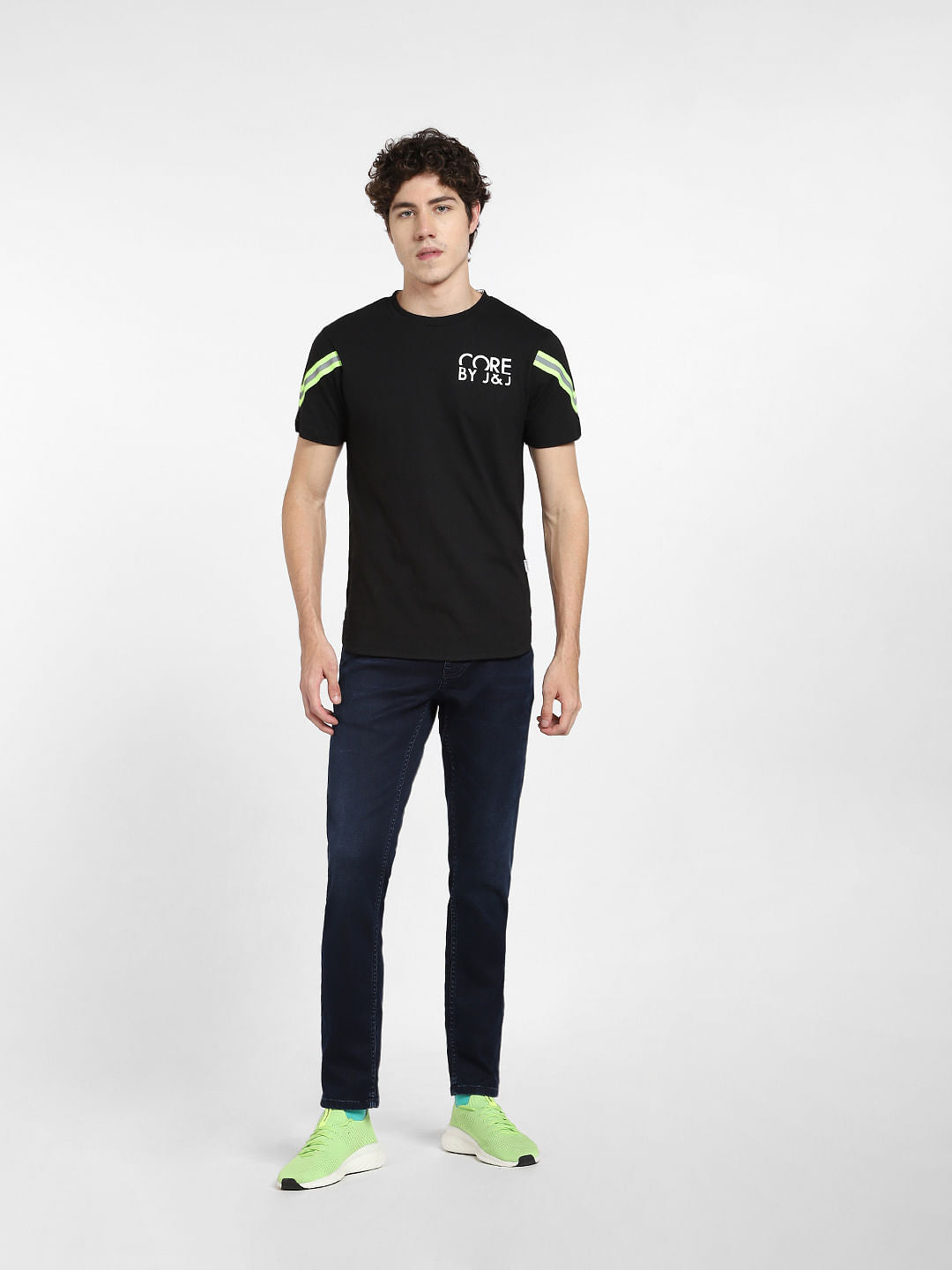 Black Text Print Crew Neck T-shirt