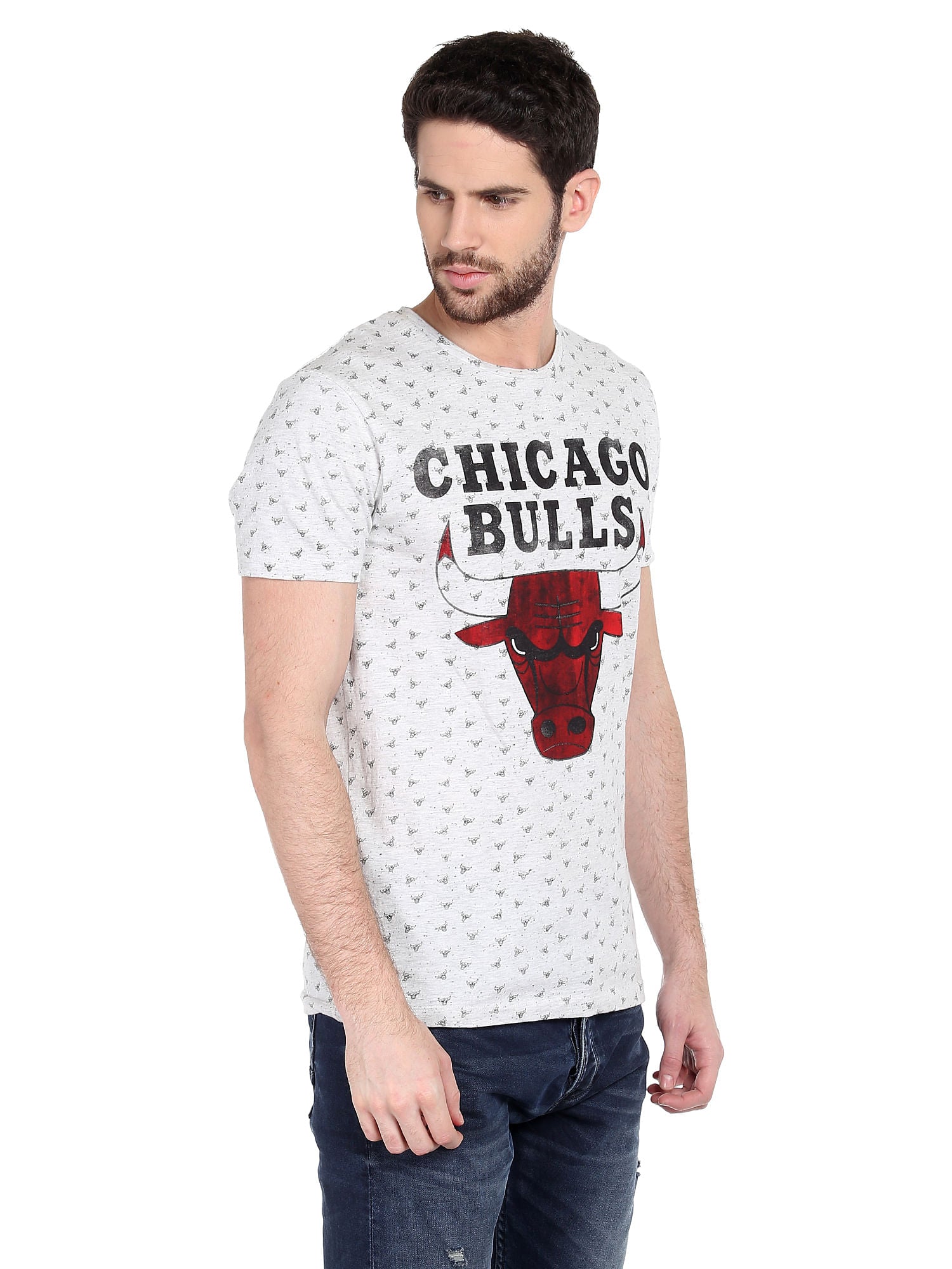 Chicago Bulls Printed White Crew Nba Neck T-Shirt