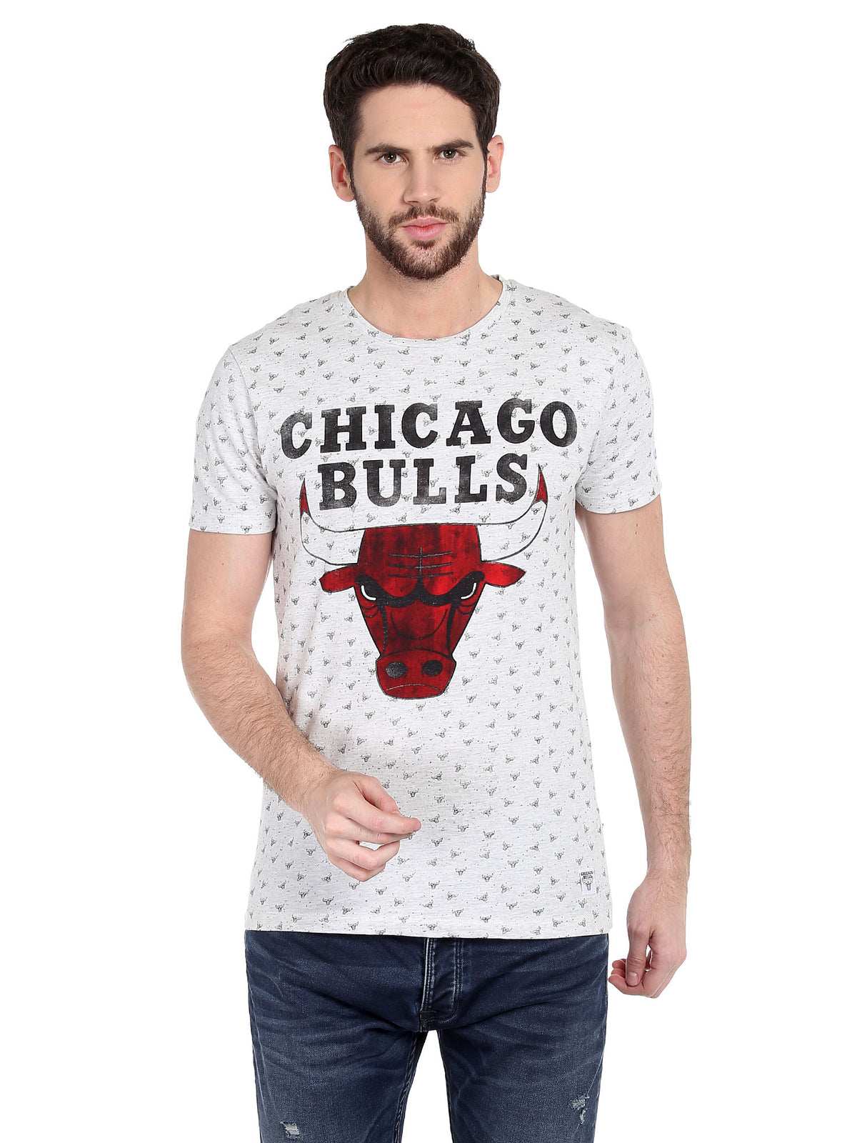Chicago Bulls Printed White Crew Nba Neck T-Shirt - S