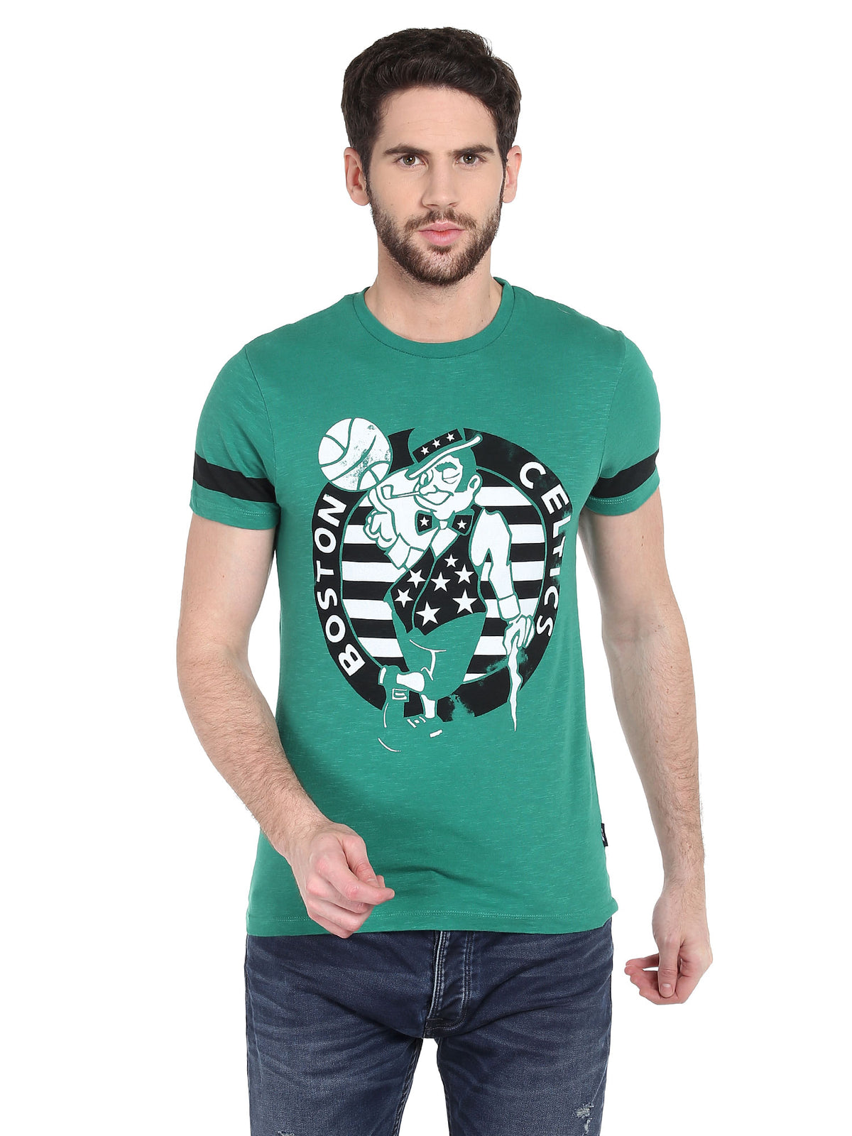 Boston Celtics Mascot Print Green Crew Neck Nba T-Shirt - S