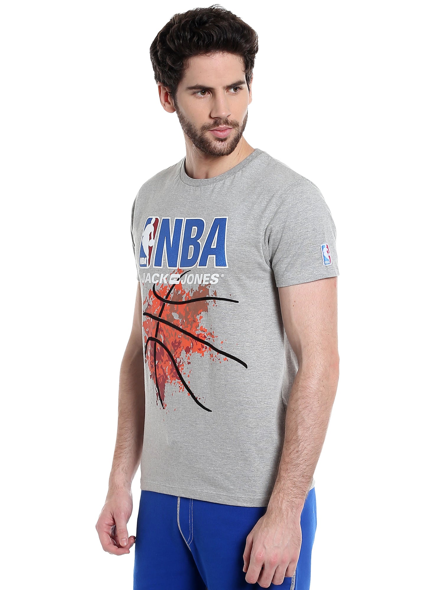 Nba Logo Grey Crew Neck T-Shirt
