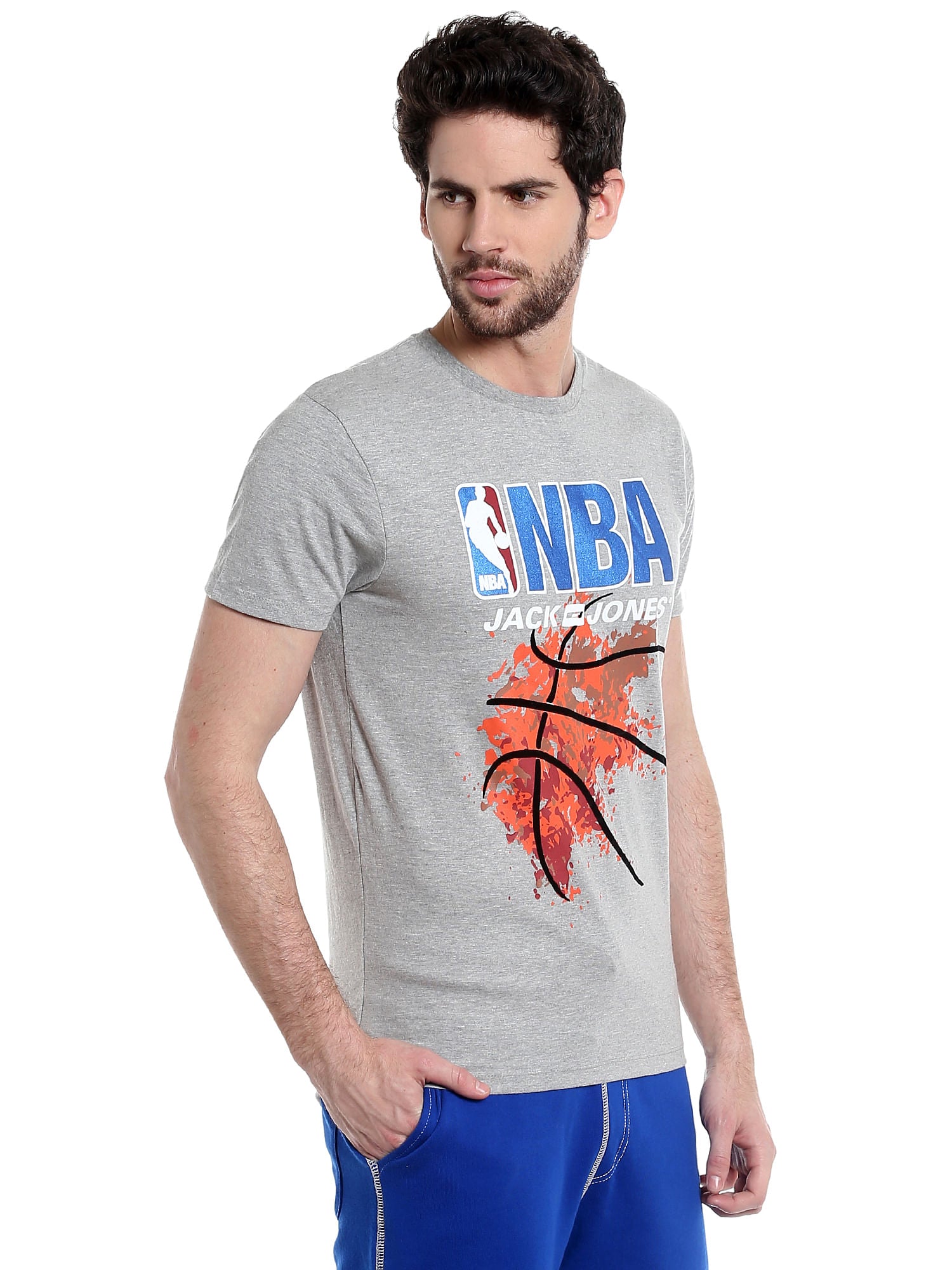 Nba Logo Grey Crew Neck T-Shirt