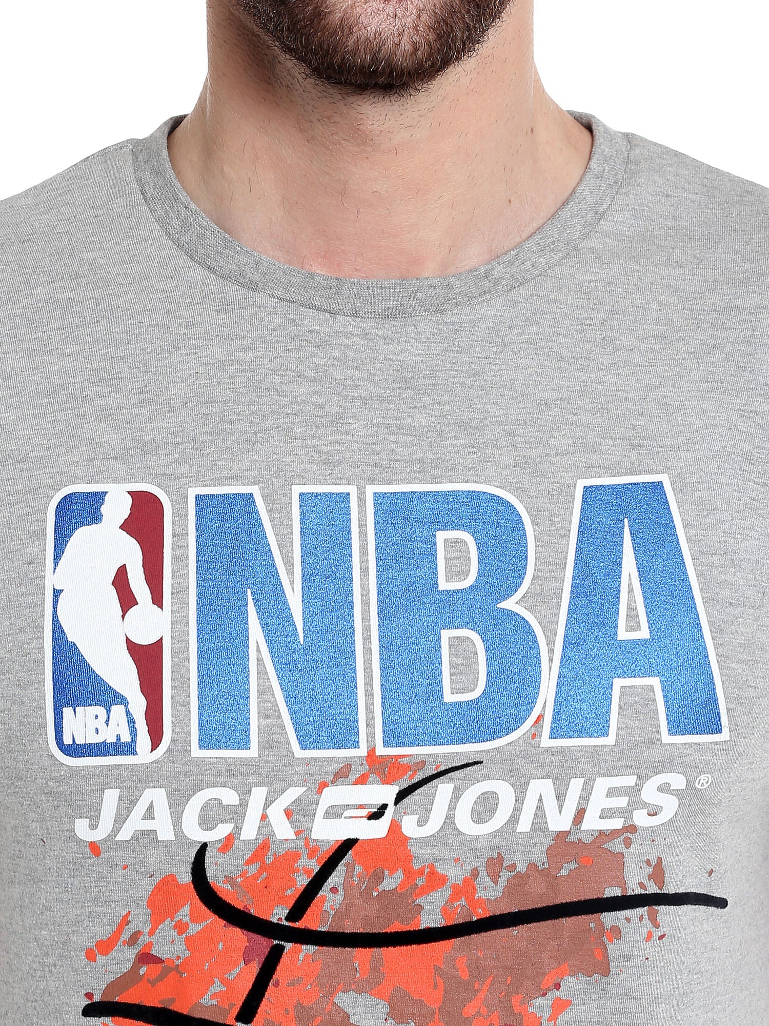 Nba Logo Grey Crew Neck T-Shirt