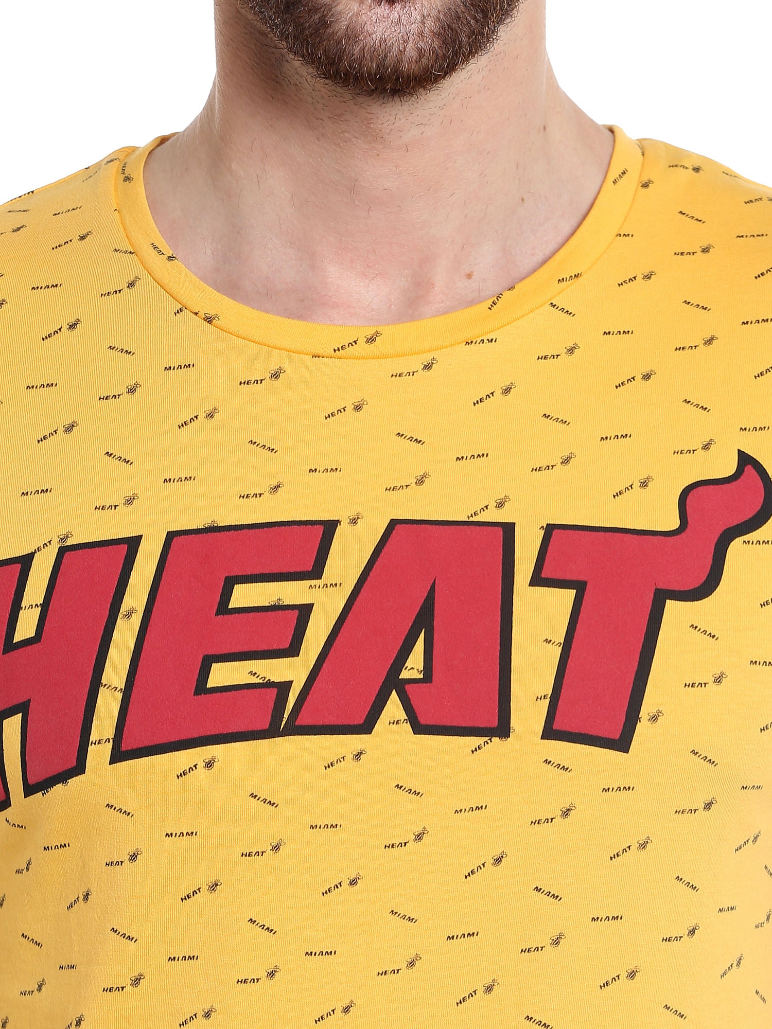 Miami Heat Printed Yellow Crew Neck Nba T-Shirt