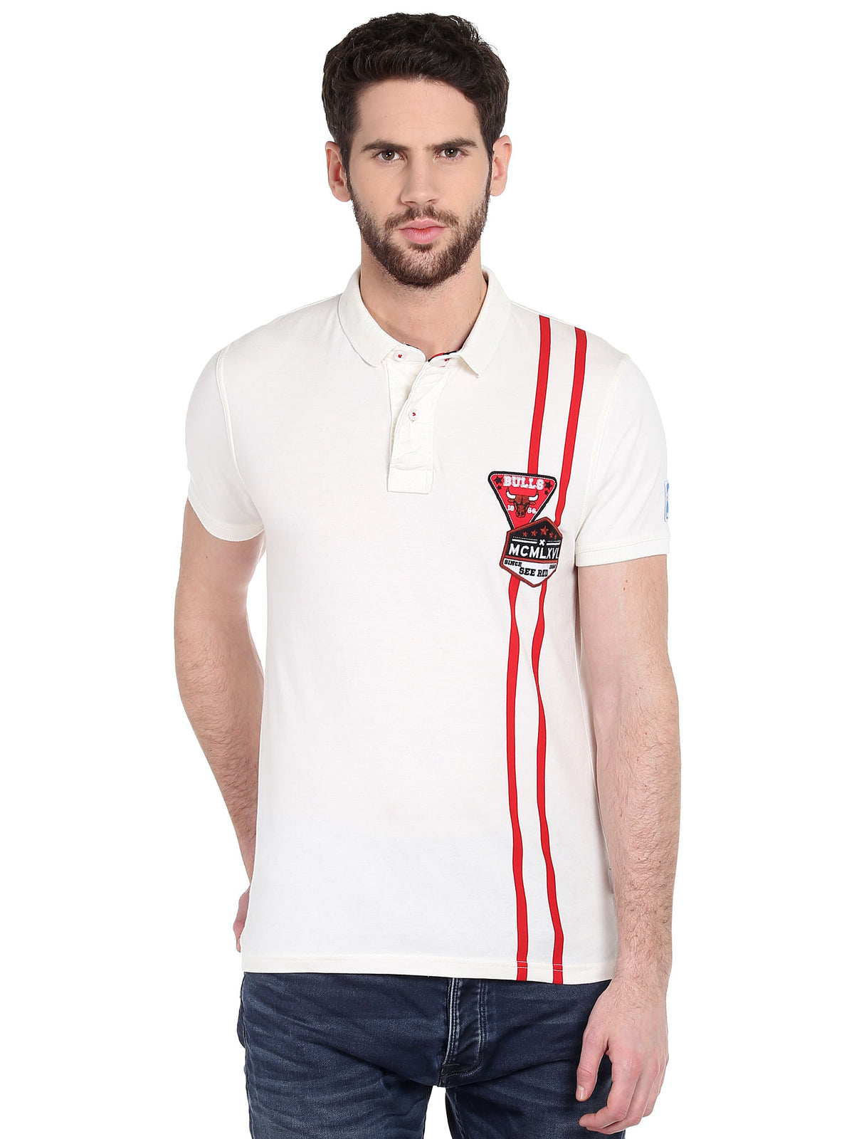 Chicago Bulls White Nba Polo T-Shirt - S
