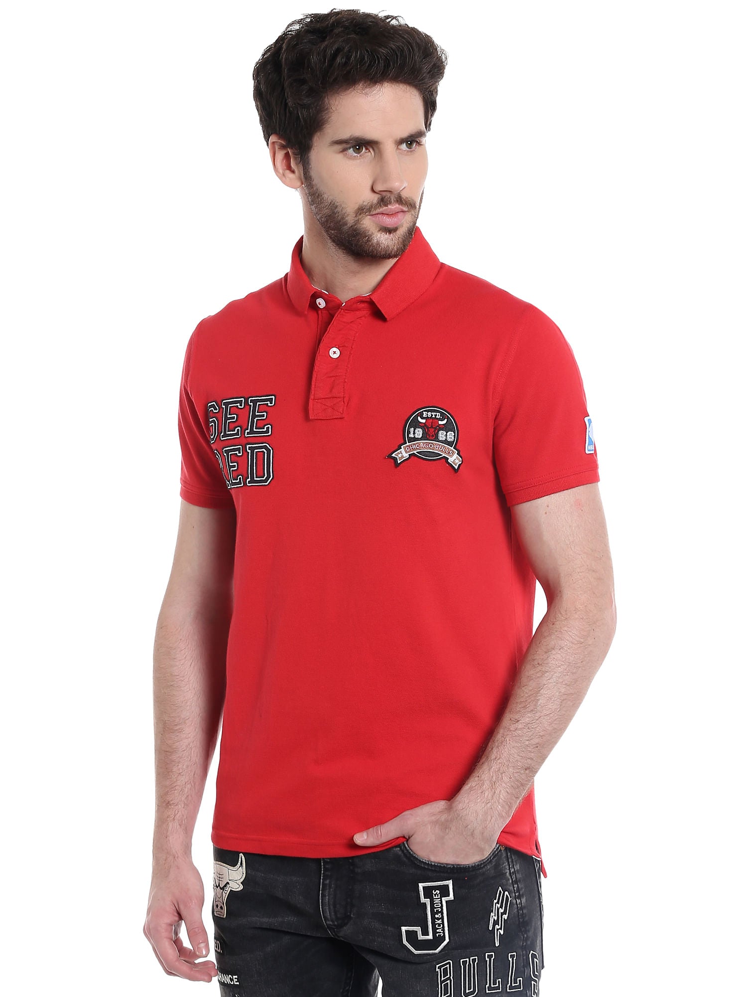 Chicago Bulls Red Nba Polo T-Shirt