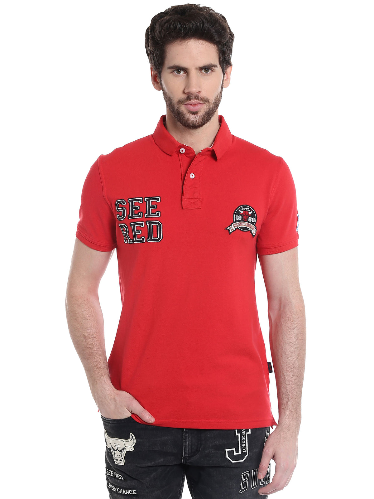 Chicago Bulls Red Nba Polo T-Shirt - S