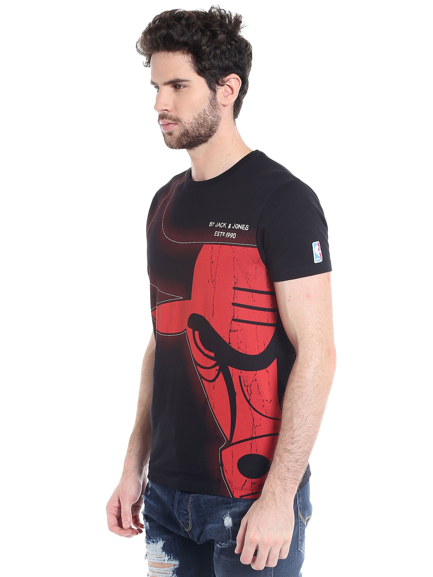 Chicago Bulls Black Crew Neck Nba T-Shirt