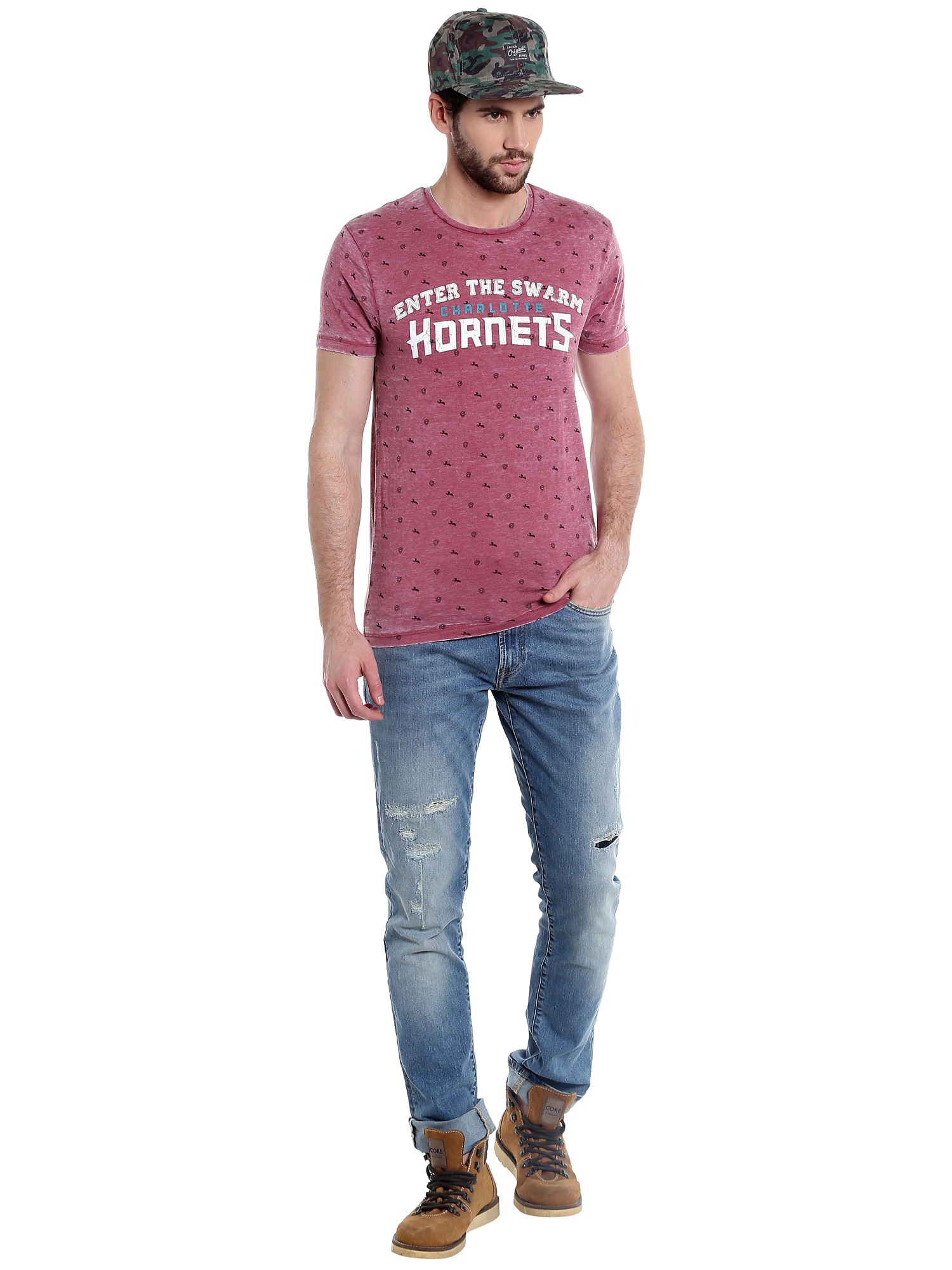 Charlotte Hornets Maroon Printed Crew Neck Nba T-Shirt